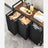 Laundry Sorter - Wood - Rustic Brown and Black - 3 Pull-Out Removable Bags with Storage Shelf