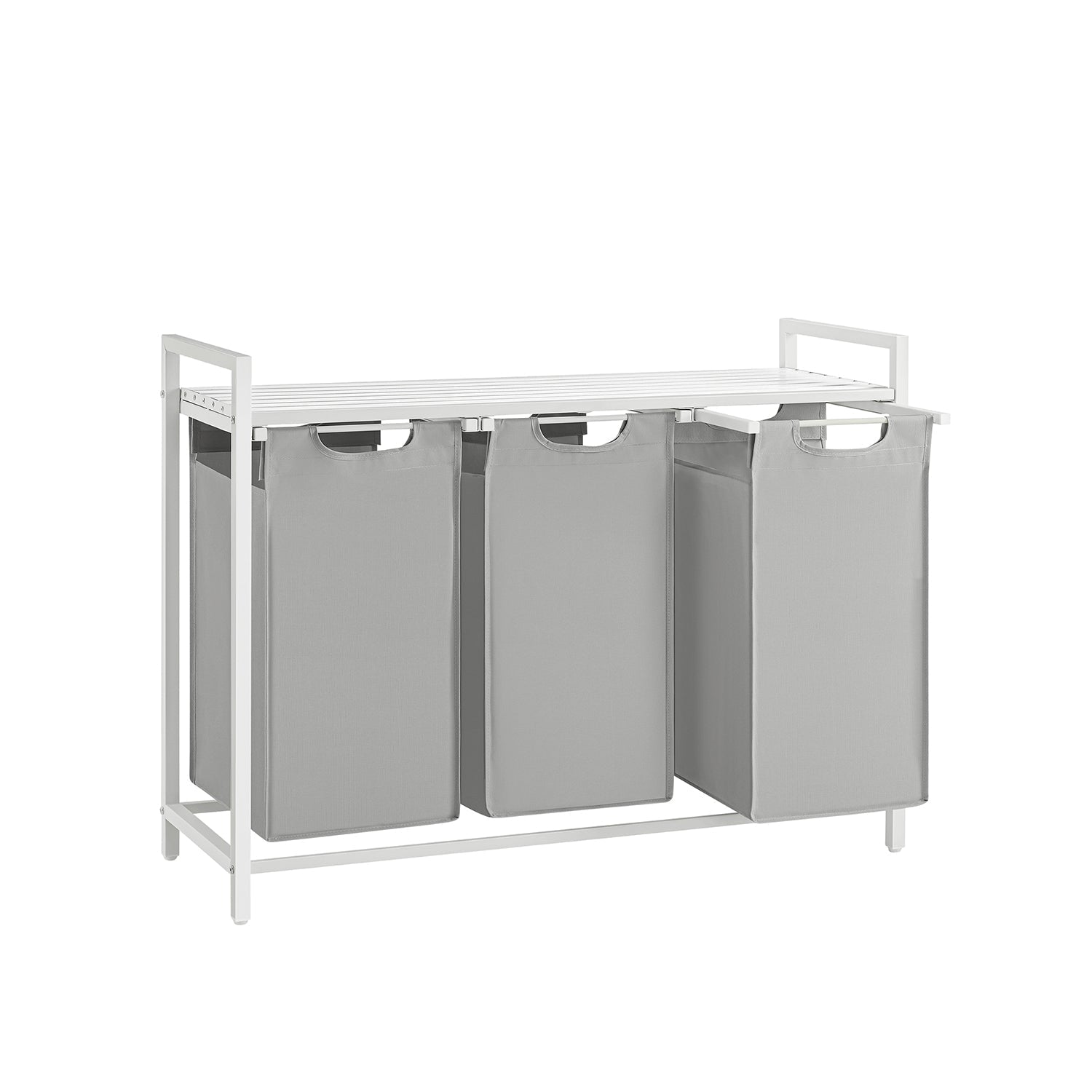3-Compartment Laundry Hamper - Wood - Rustic Brown and Black - Removable Bags with Storage Shelf