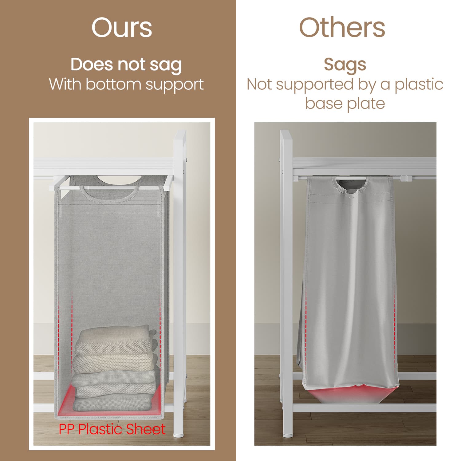 Laundry Sorter - Metal - Grey - 3-Section Design with Removable Bags and Shelf