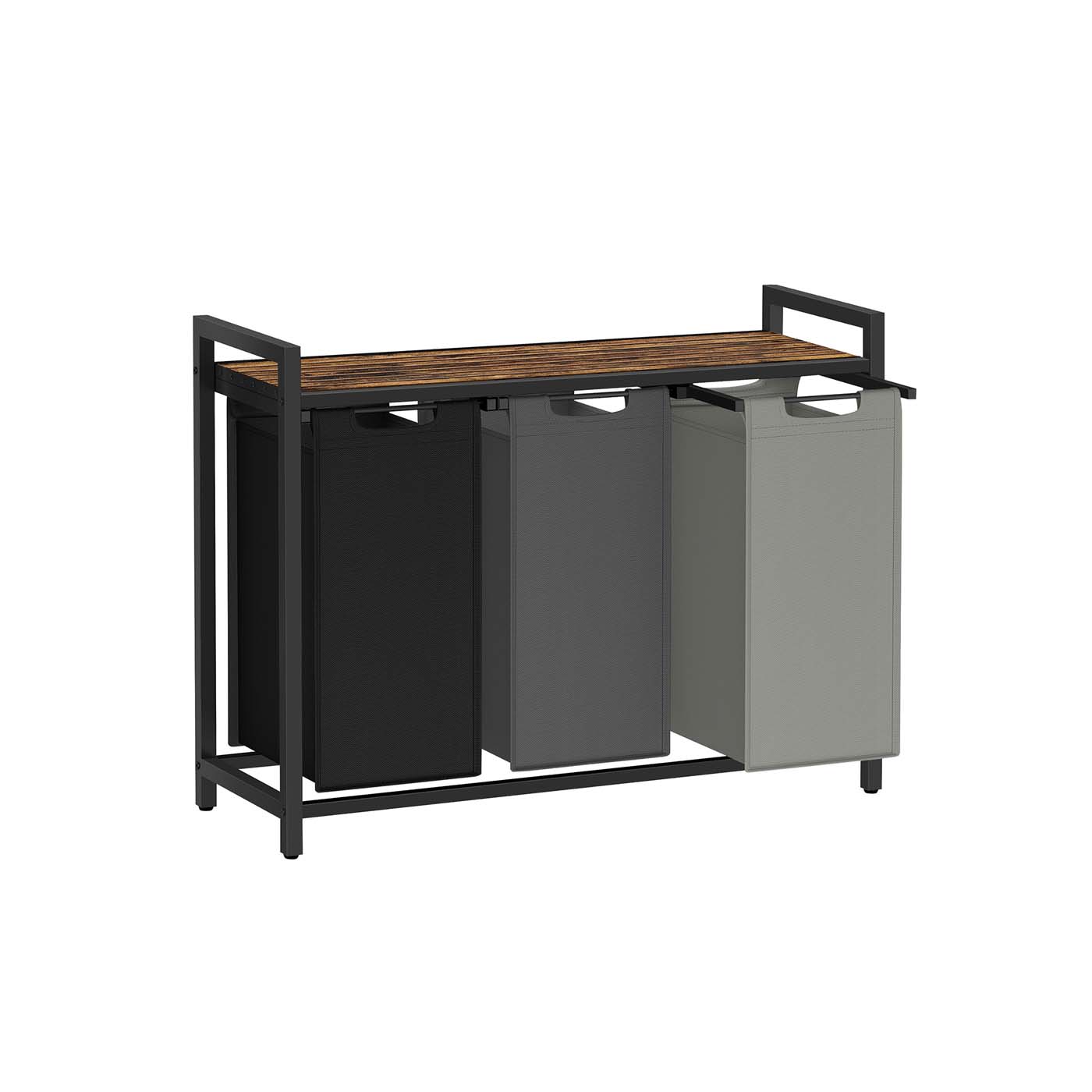 Laundry Basket - Wood - Ink Black - 4-Compartment with Removable Bags and Storage Shelf