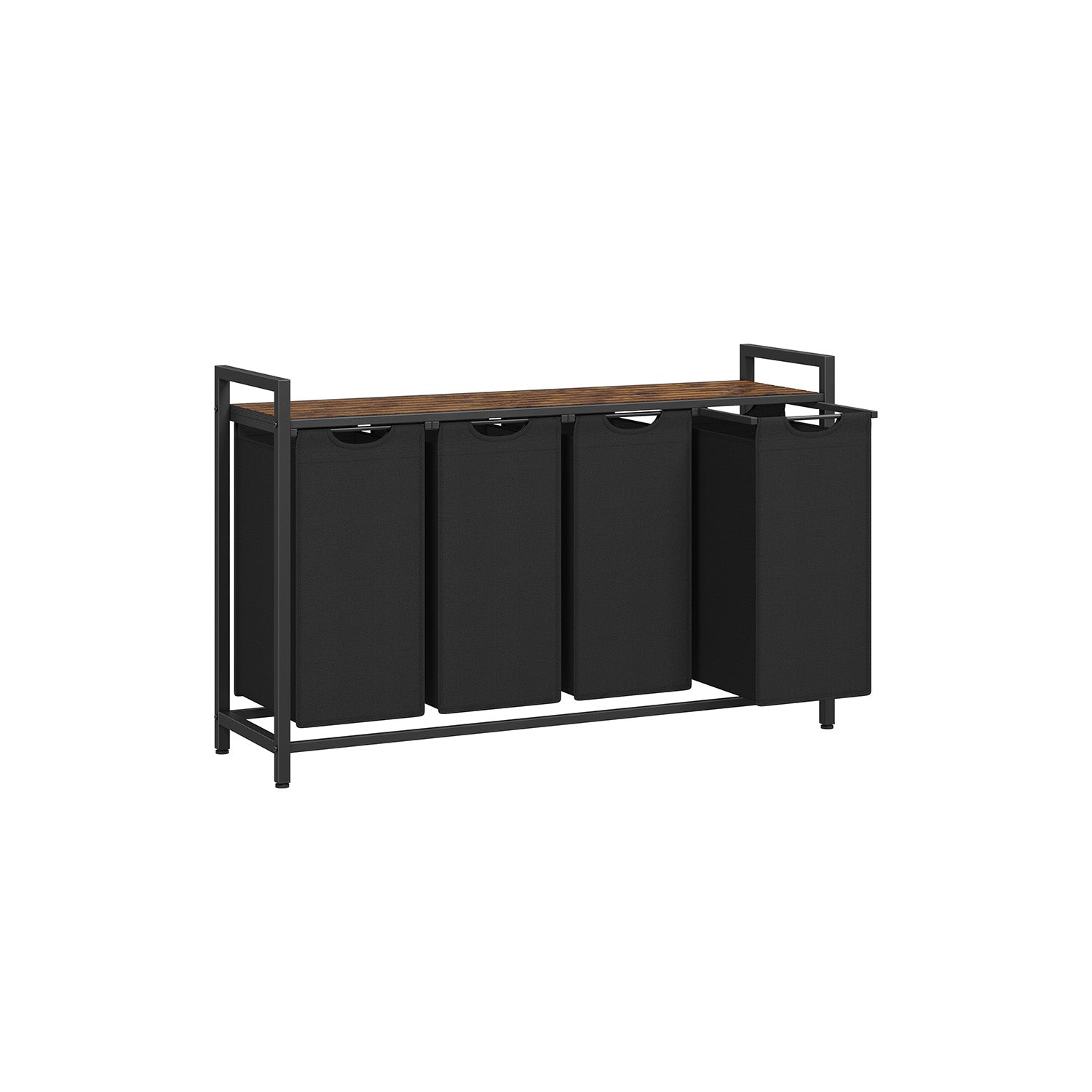 Laundry Basket - Wood - Rustic Brown - 4-Compartment with Removable Bags and Storage Shelf