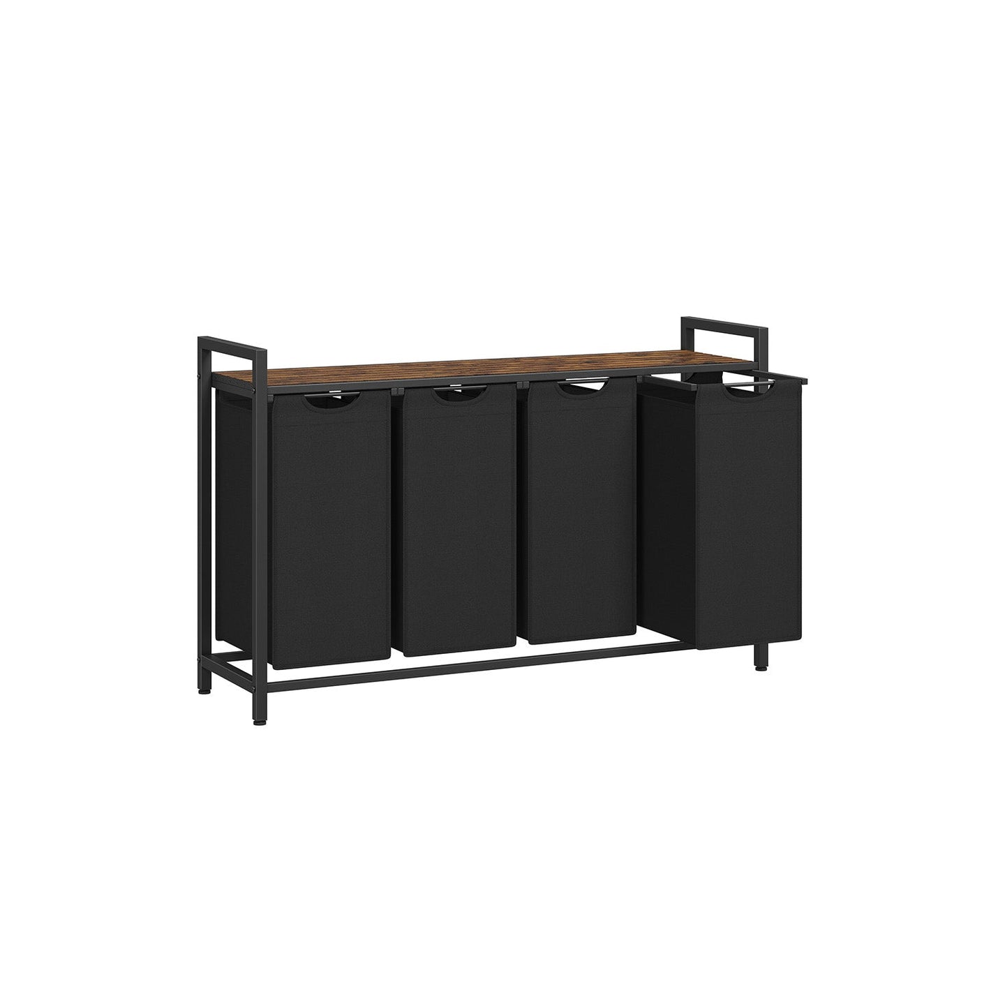 Laundry Basket - Wood - Rustic Brown - 4-Compartment with Removable Bags and Storage Shelf