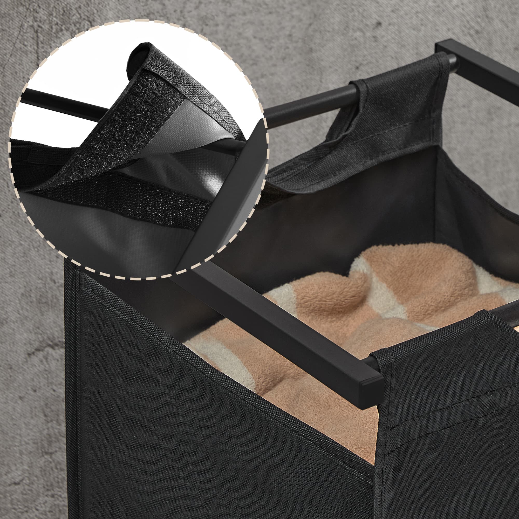 4-Section Laundry Hamper - Metal Frame - Rustic Brown and Black - Removable Bags and Shelf