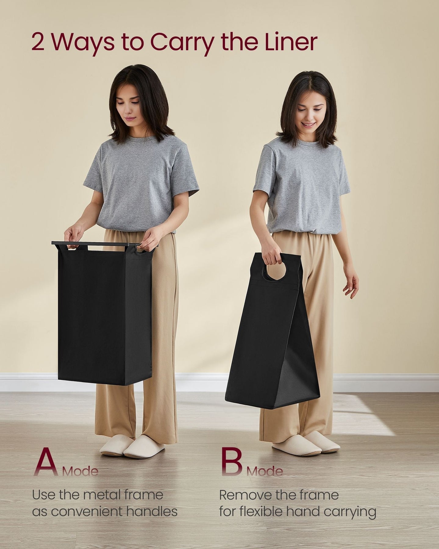 Laundry Basket - Wood - Rustic Brown - 4-Compartment with Removable Bags and Storage Shelf