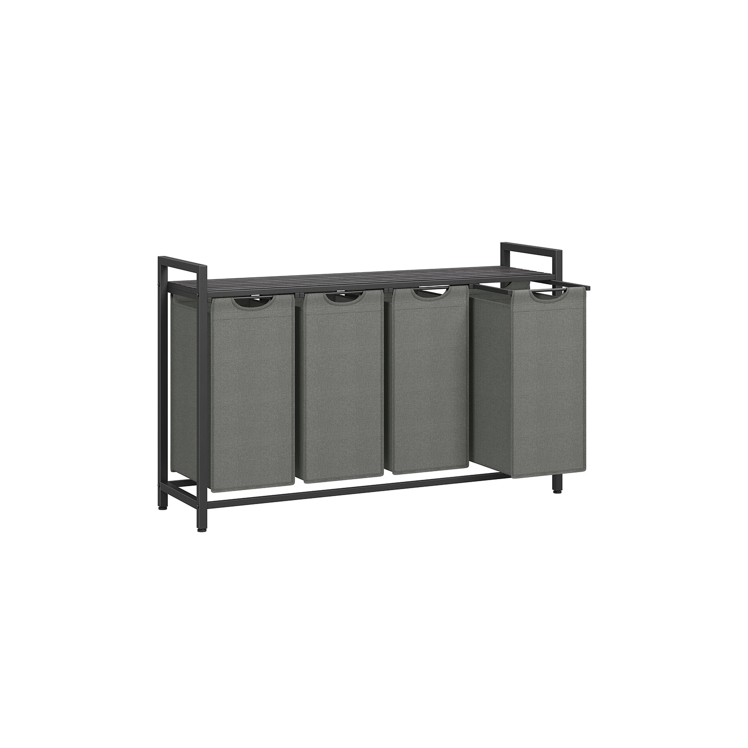 Laundry Sorter - Fabric - Ink Black and Slate Grey - 4-Compartment with Pull-Out Bags and Storage Shelf