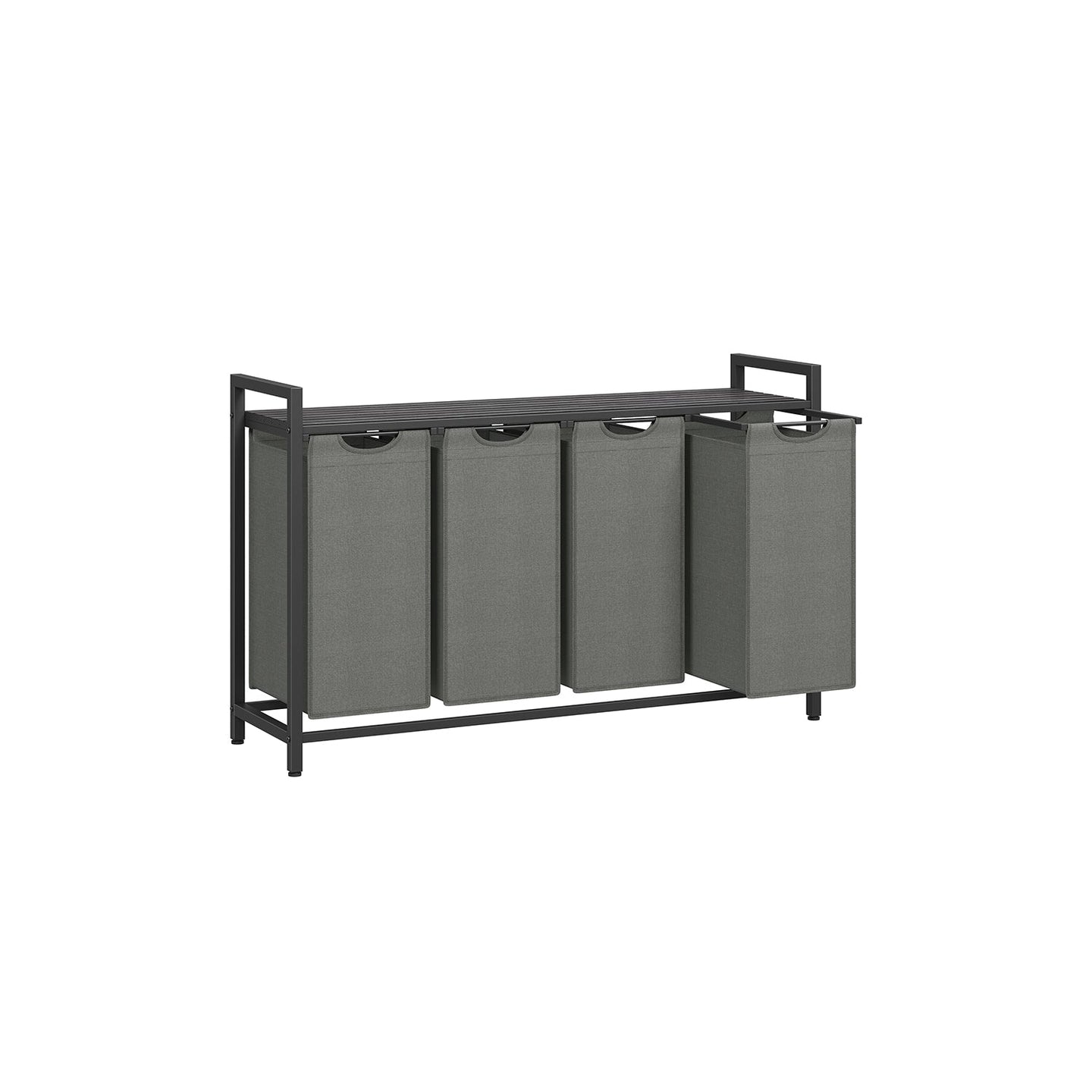 Laundry Sorter - Fabric - Ink Black and Slate Grey - 4-Compartment with Pull-Out Bags and Storage Shelf