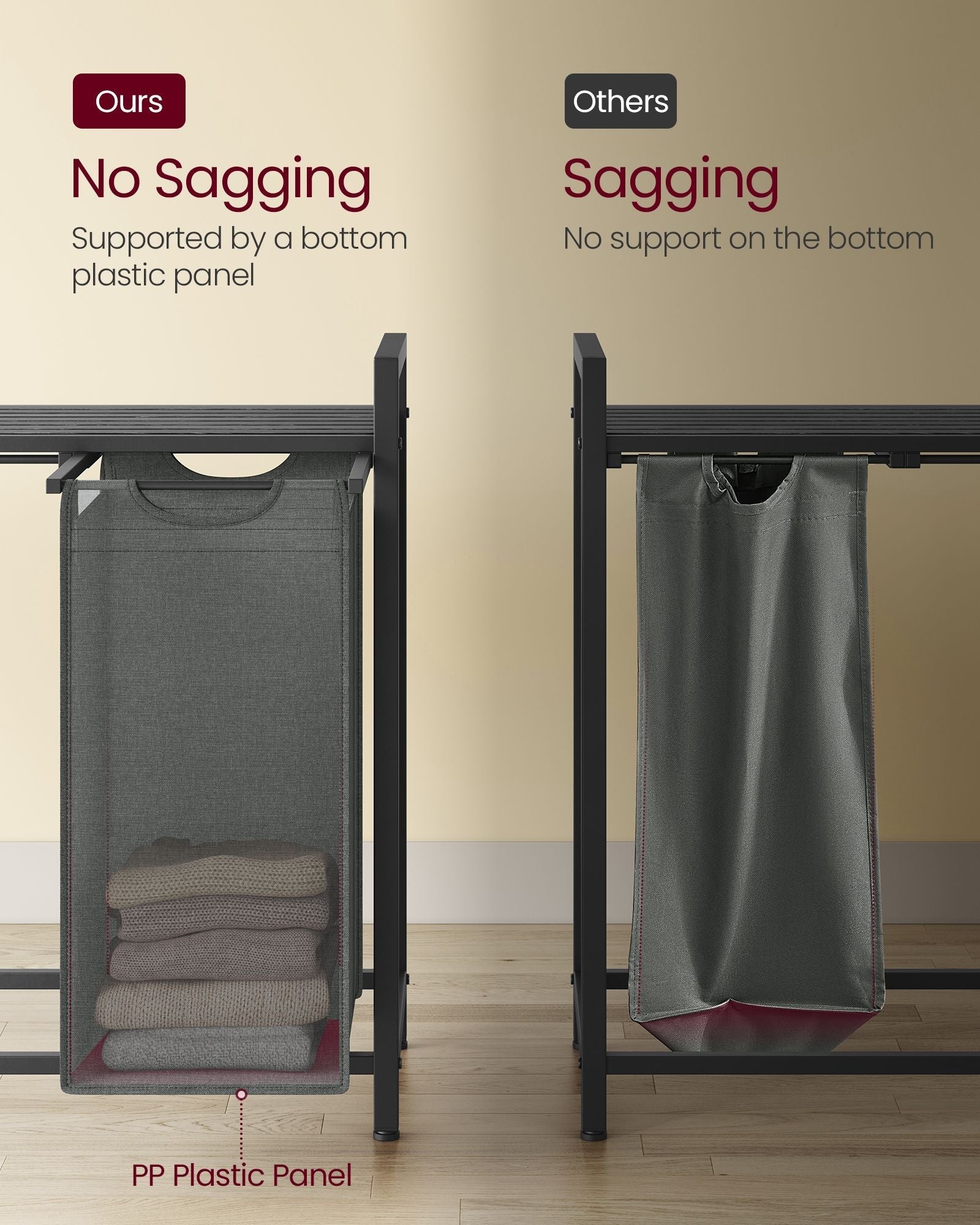 Laundry Sorter - Fabric - Ink Black and Slate Grey - 4-Compartment with Pull-Out Bags and Storage Shelf
