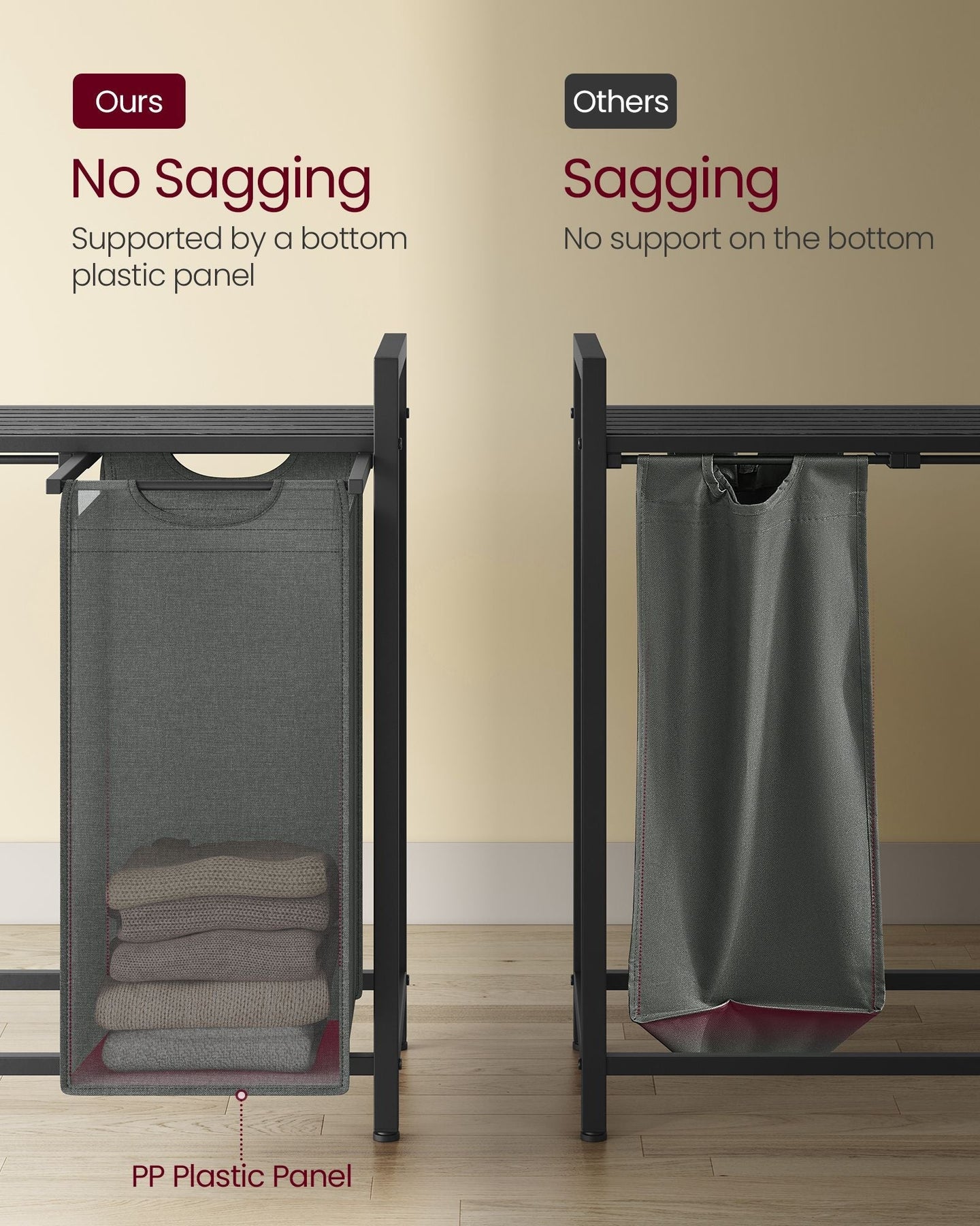 Laundry Sorter - Fabric - Ink Black and Slate Grey - 4-Compartment with Pull-Out Bags and Storage Shelf
