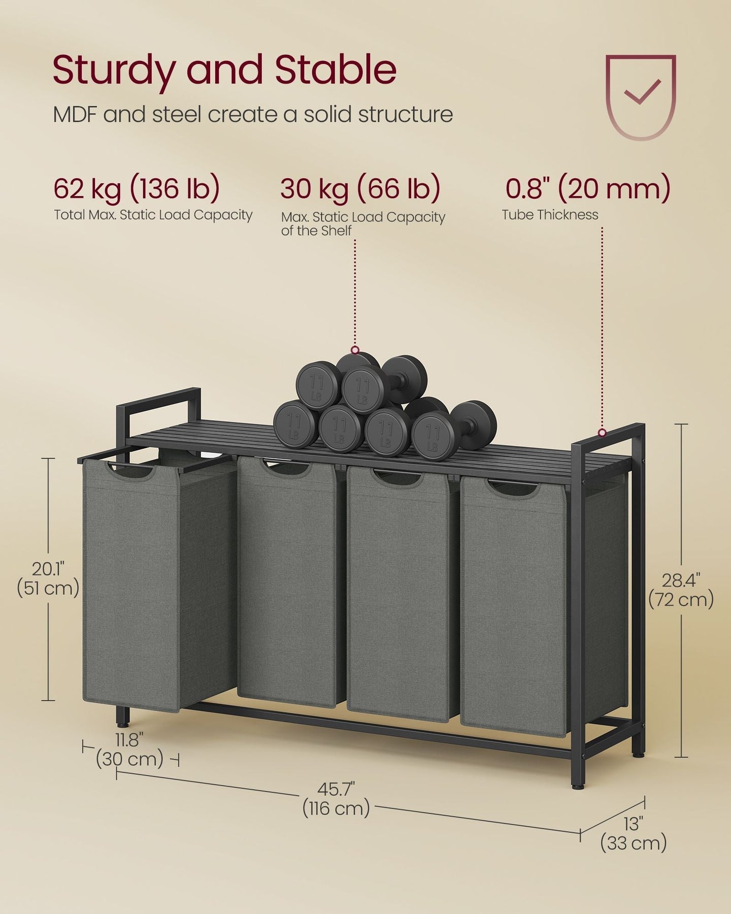 Laundry Sorter - Fabric - Ink Black and Slate Grey - 4-Compartment with Pull-Out Bags and Storage Shelf