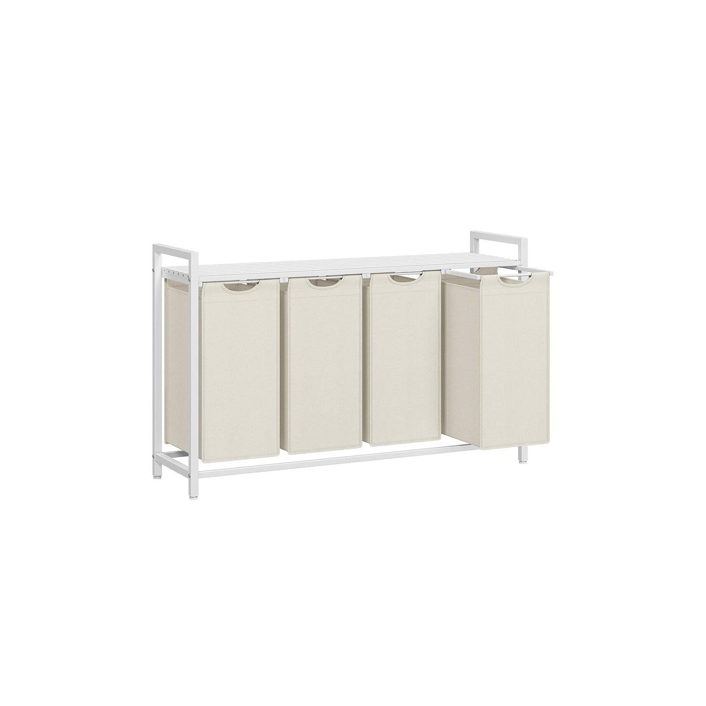 Laundry Basket - Fabric - Cream White - 4 Pull-Out Bags with 40L Capacity Each