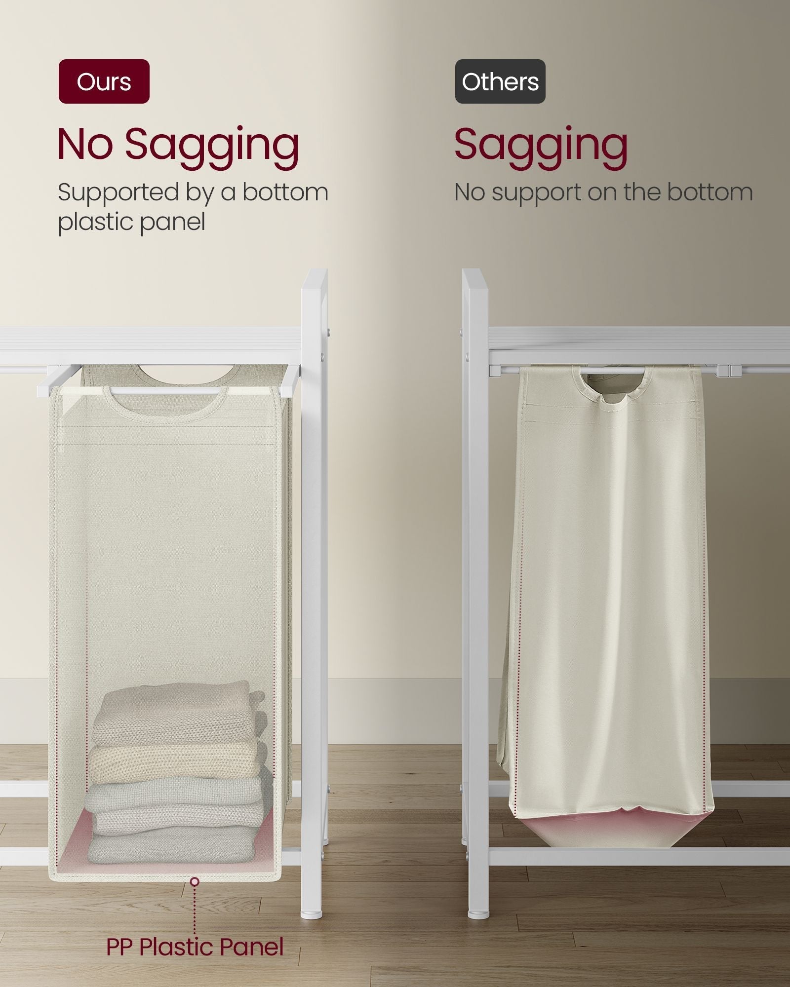 Laundry Basket - Fabric - Cream White - 4 Pull-Out Bags with 40L Capacity Each