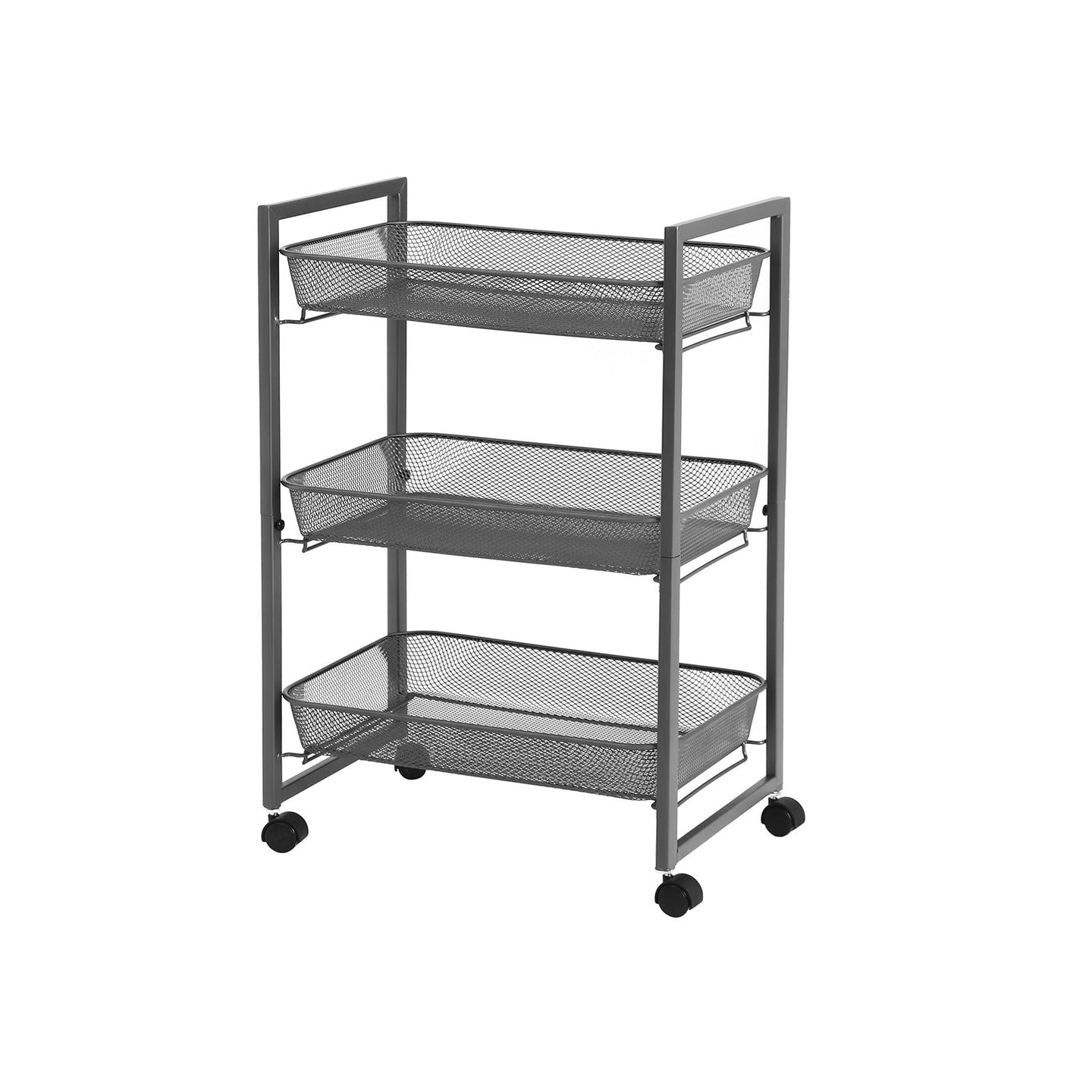 Storage Cart - Metal - Grey - 3-Tier with Wire Baskets for Kitchen and Bathroom