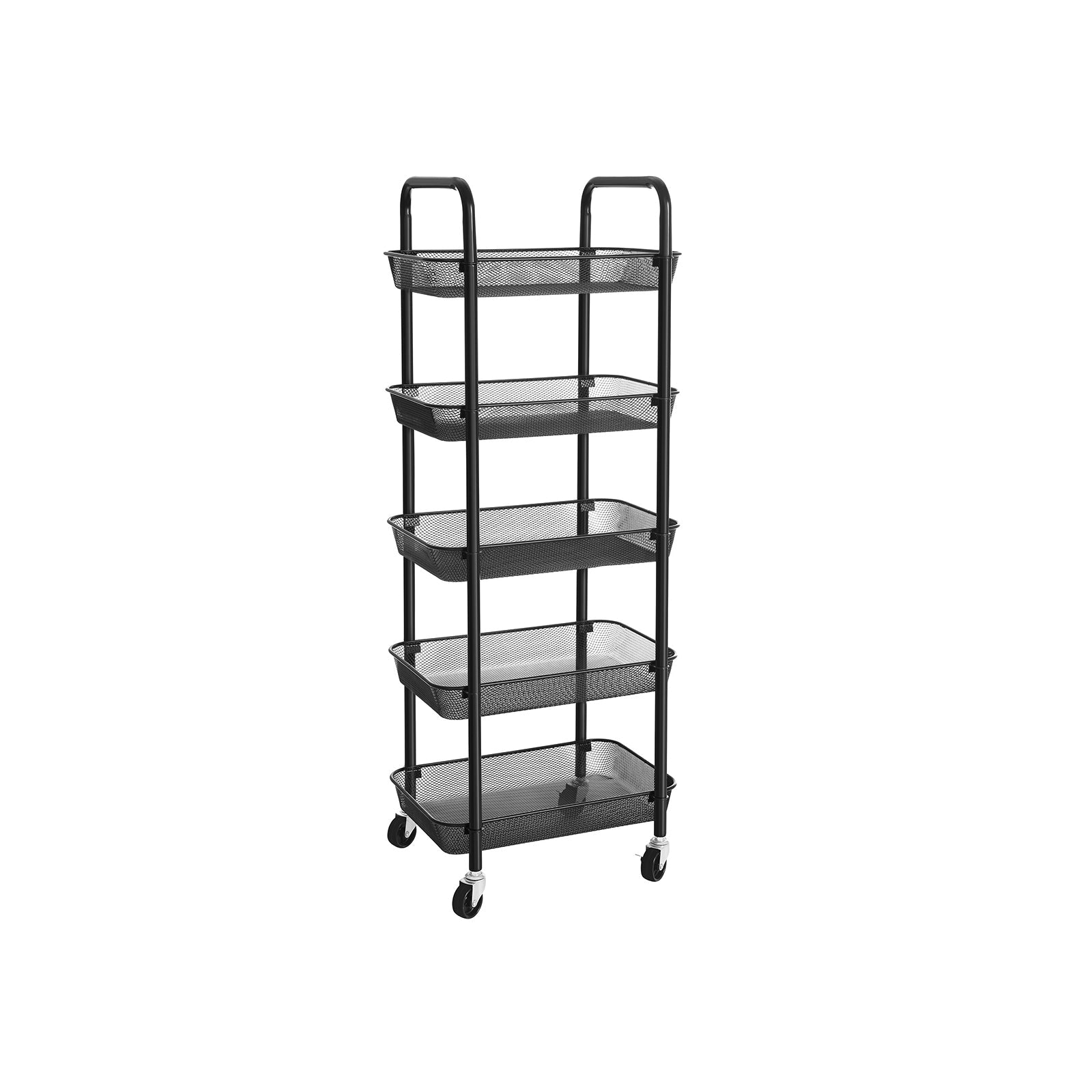 5-Tier Metal Storage Cart - Black - Rolling Utility Trolley with Handles and Brakes