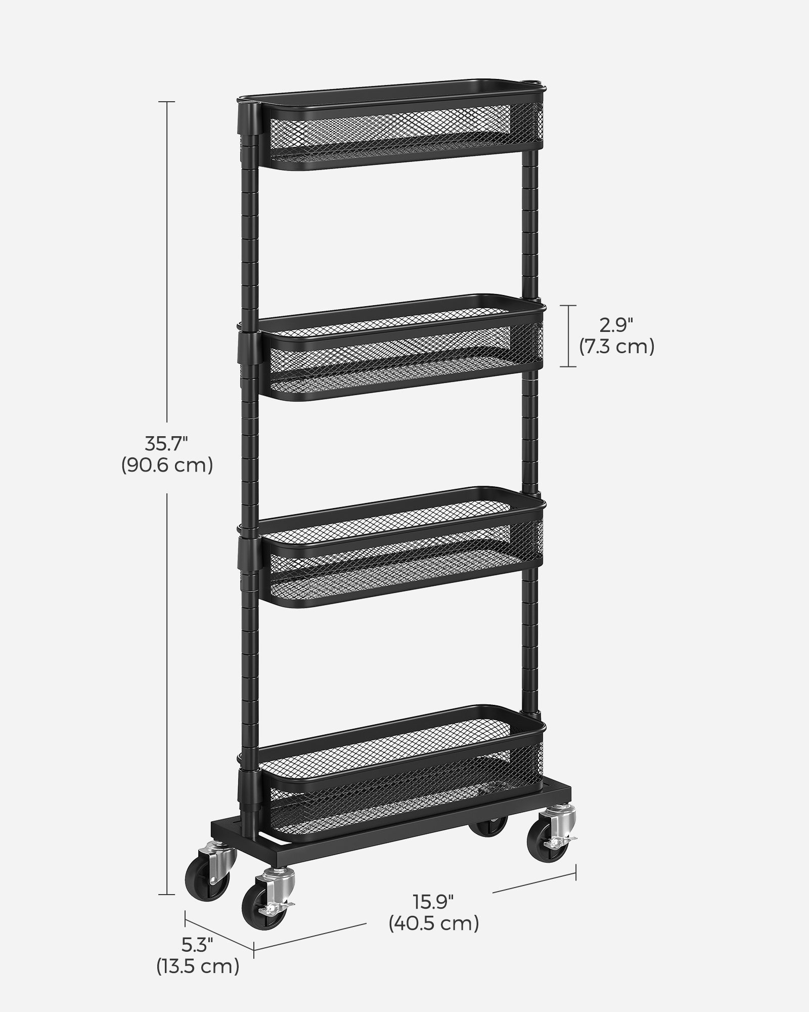 Slide-Out Household Trolley - Metal - Ink Black - Space Saving with 4 Wire Baskets