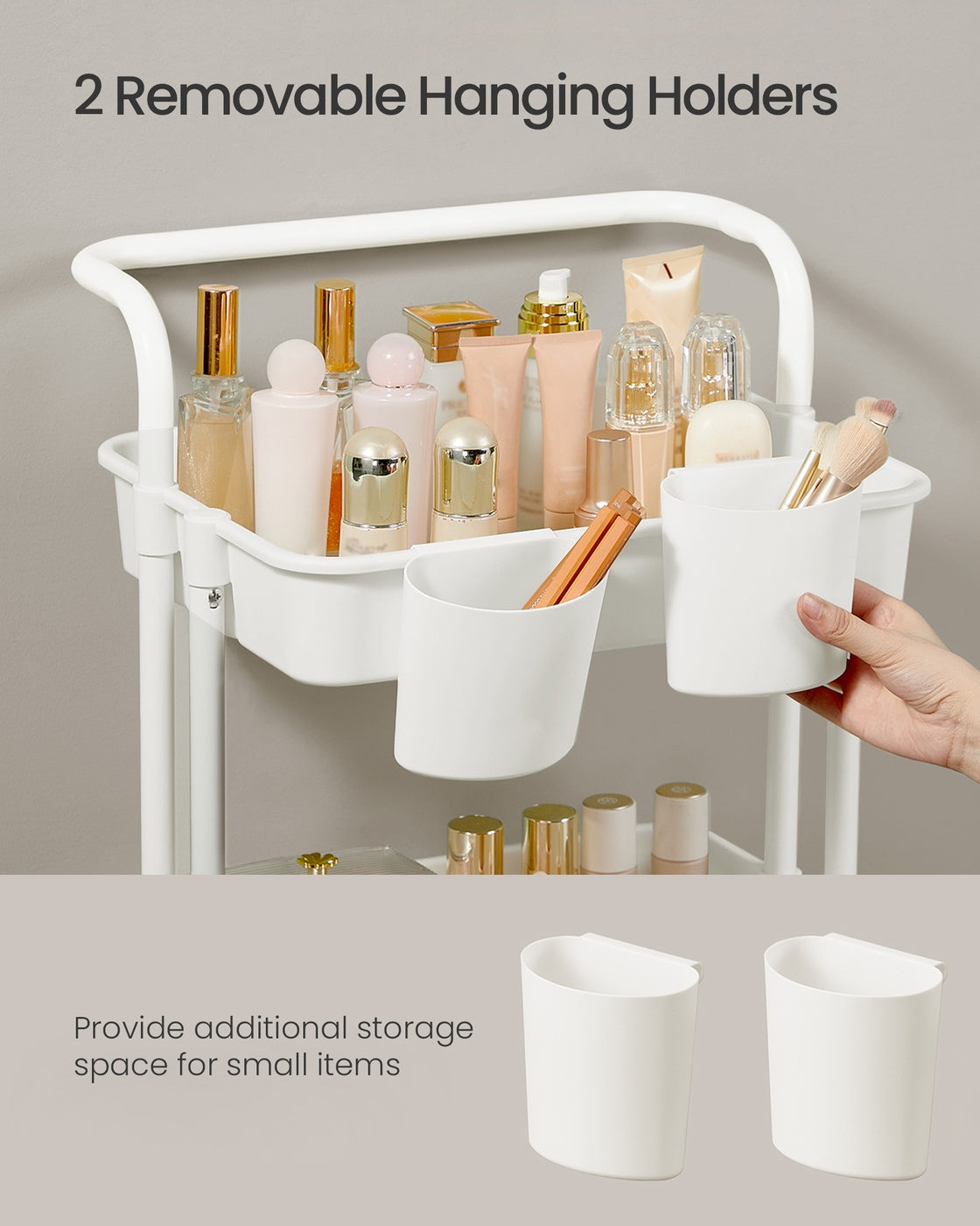 3-Tier Storage Trolley - Steel Frame and Plastic Baskets - White