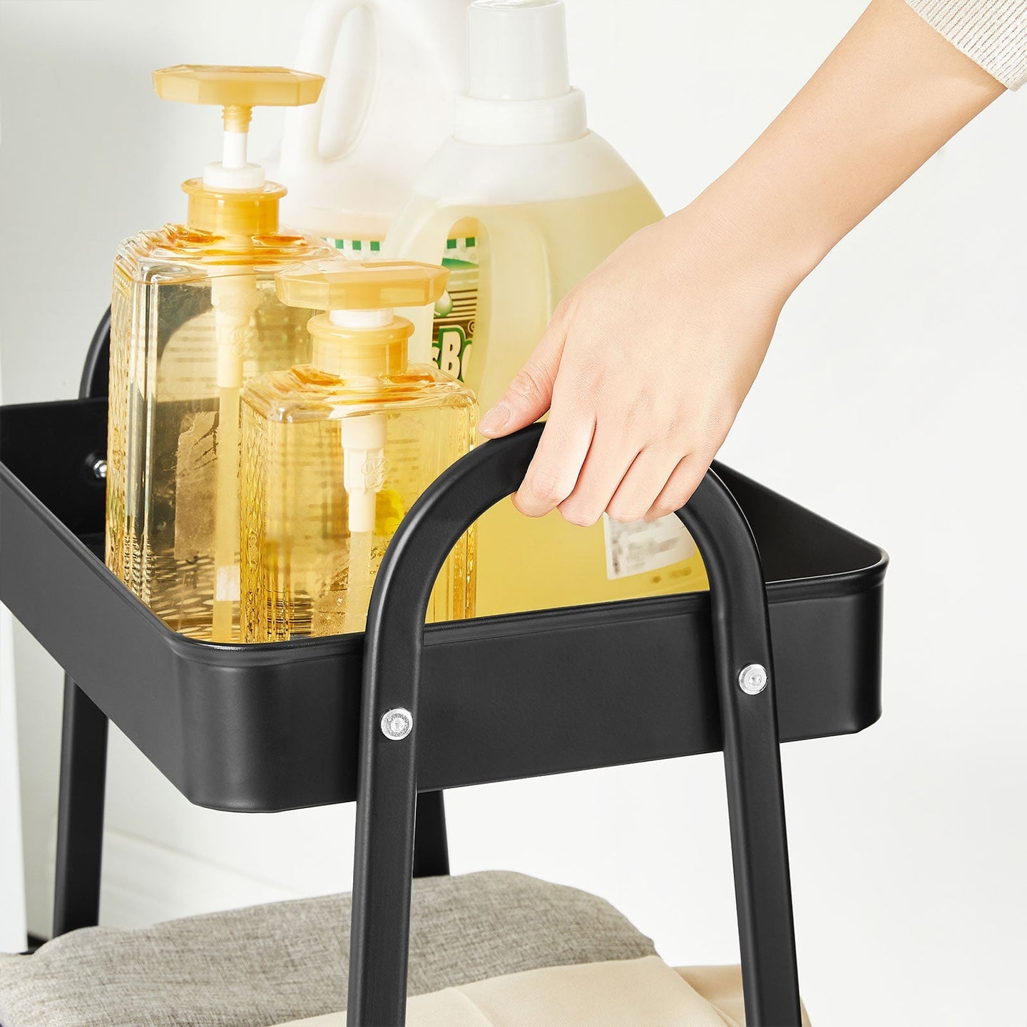 3-Tier Rolling Cart - Metal - Black - Kitchen Storage Trolley with Handles and Brakes