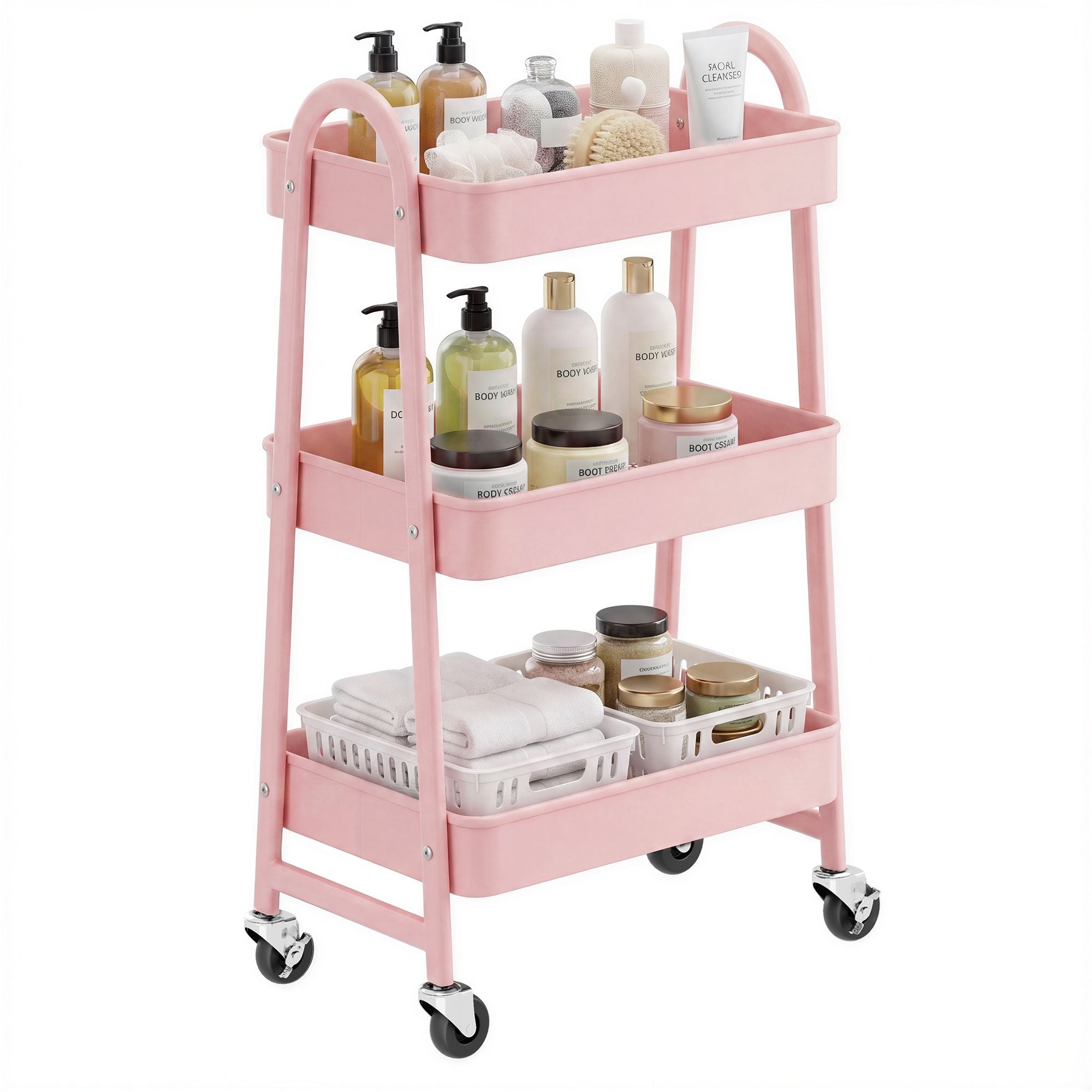 Kitchen Trolley - On Wheels with Shelves - Jelly Pink - 45 x 31 x 77.5 cm