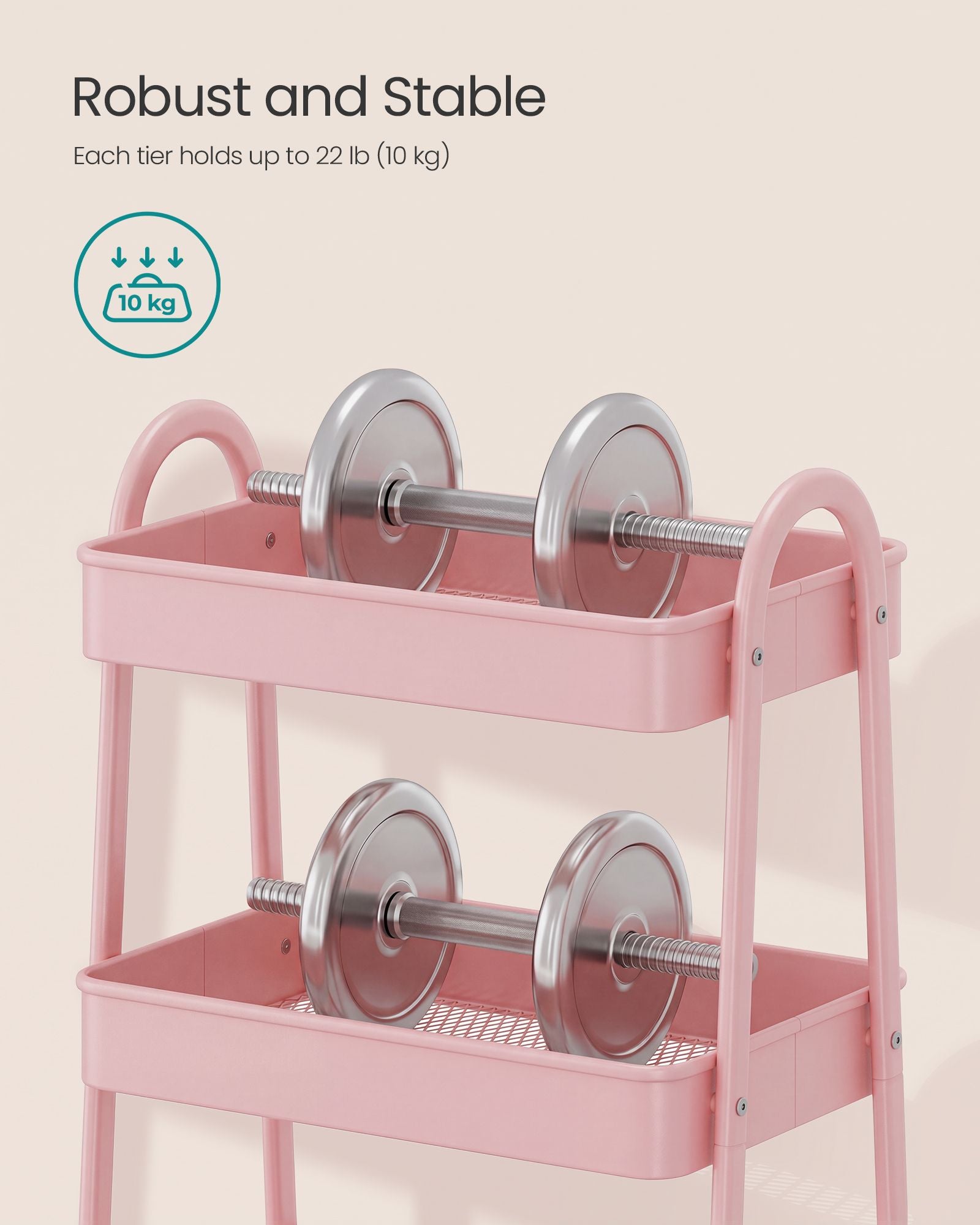 Kitchen Trolley - On Wheels with Shelves - Jelly Pink - 45 x 31 x 77.5 cm