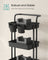 4-Tier Rolling Storage Cart - Steel Frame - Black - Includes Handle and Organisers