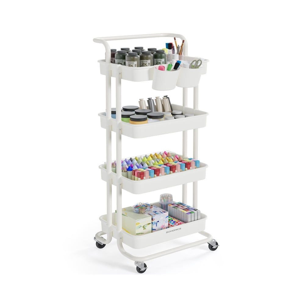 4-Tier Storage Trolley - Steel Frame - Black - Utility Cart with Handle and Organisers