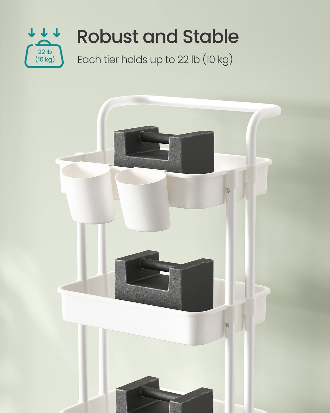 4-Tier Storage Trolley - Steel Frame - Black - Utility Cart with Handle and Organisers