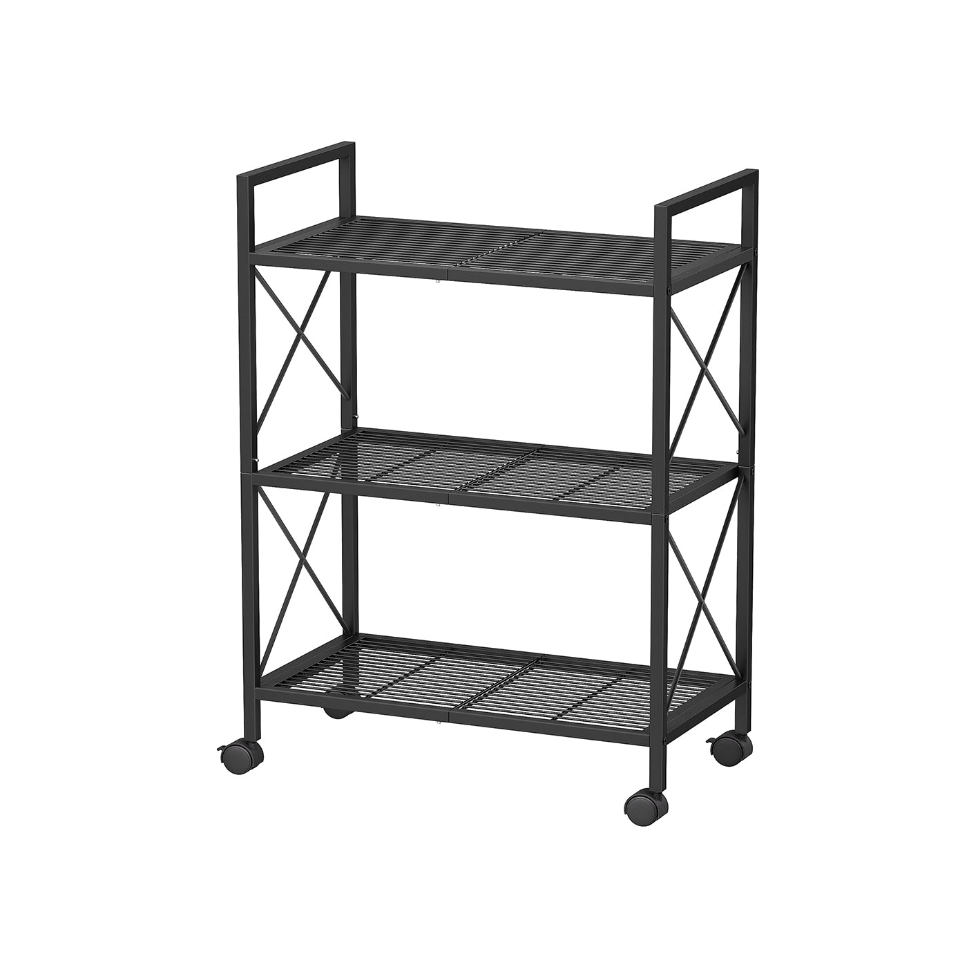 3-Tier Metal Shelving Unit on Wheels - Steel - Ink Black