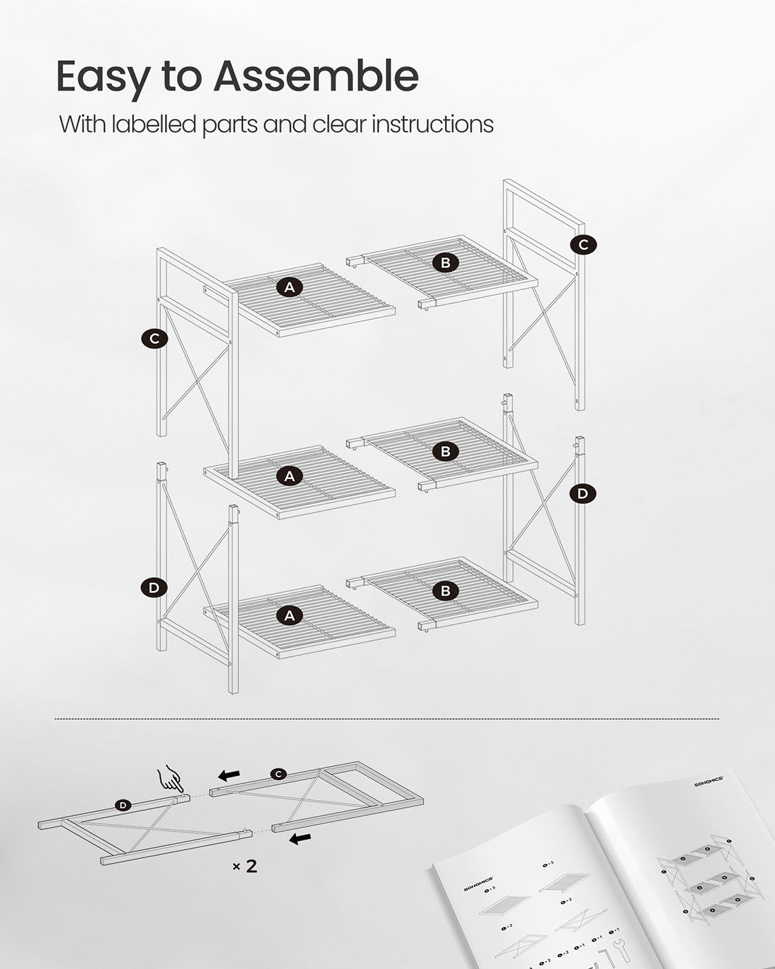 3-Tier Metal Shelving Unit - Metal - Ink Black - Mesh Storage Rack with Wheels