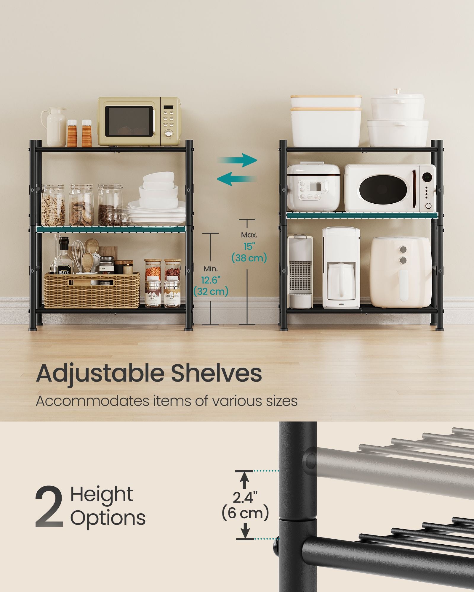 Storage Shelving Unit - Open with Multiple Tiers - Matte Black - 60 x 30 x 77.5 cm