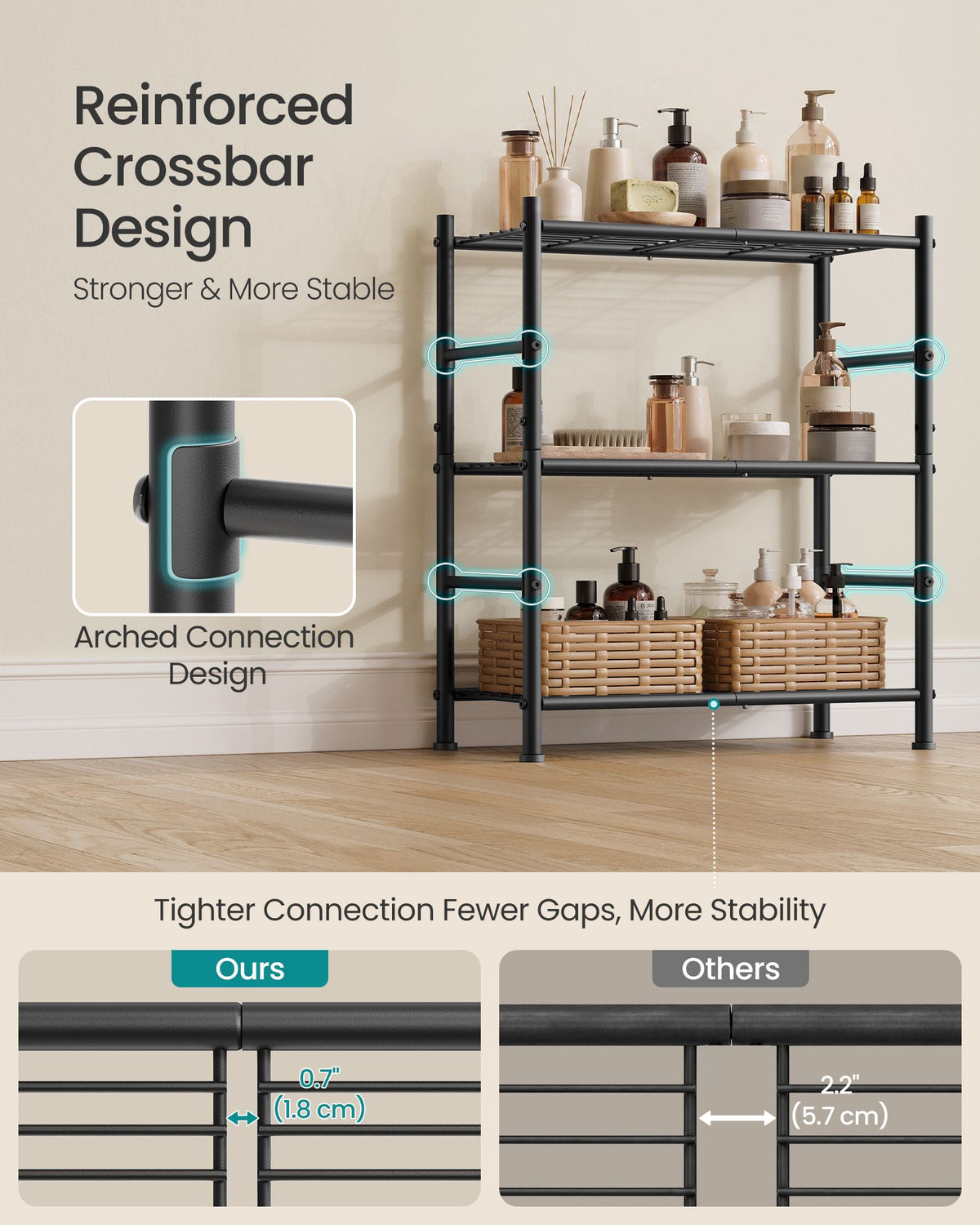 Storage Shelving Unit - Open with Multiple Tiers - Matte Black - 60 x 30 x 77.5 cm