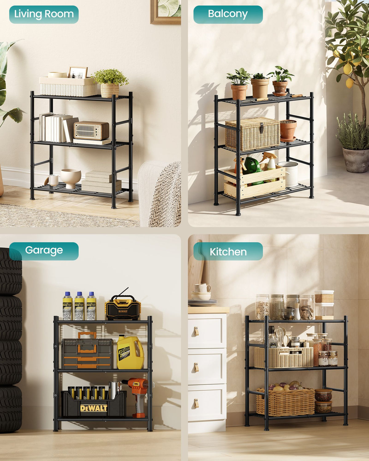 Storage Shelving Unit - Open with Multiple Tiers - Matte Black - 60 x 30 x 77.5 cm