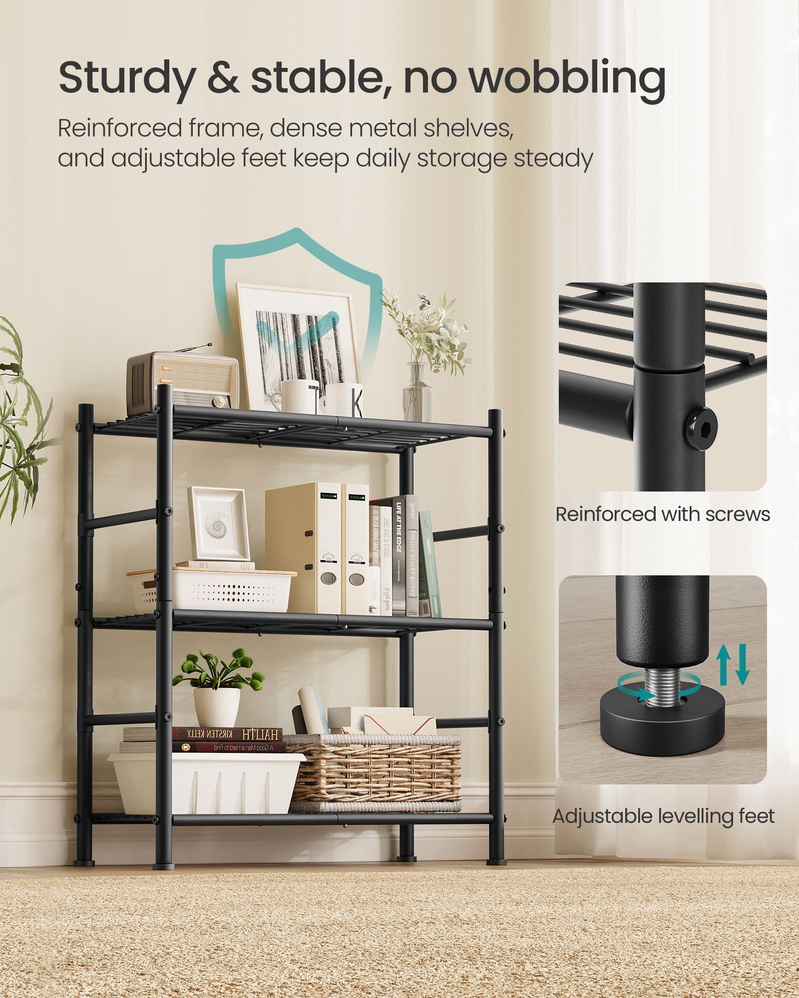 Storage Shelving Unit - Open with Multiple Tiers - Matte Black - 60 x 30 x 77.5 cm