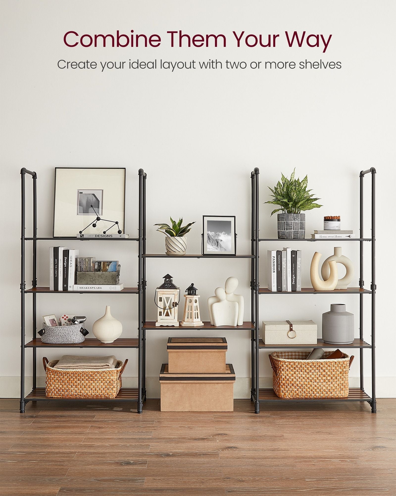5-Tier Storage Rack - Wood - Rustic Brown - Adjustable Shelves