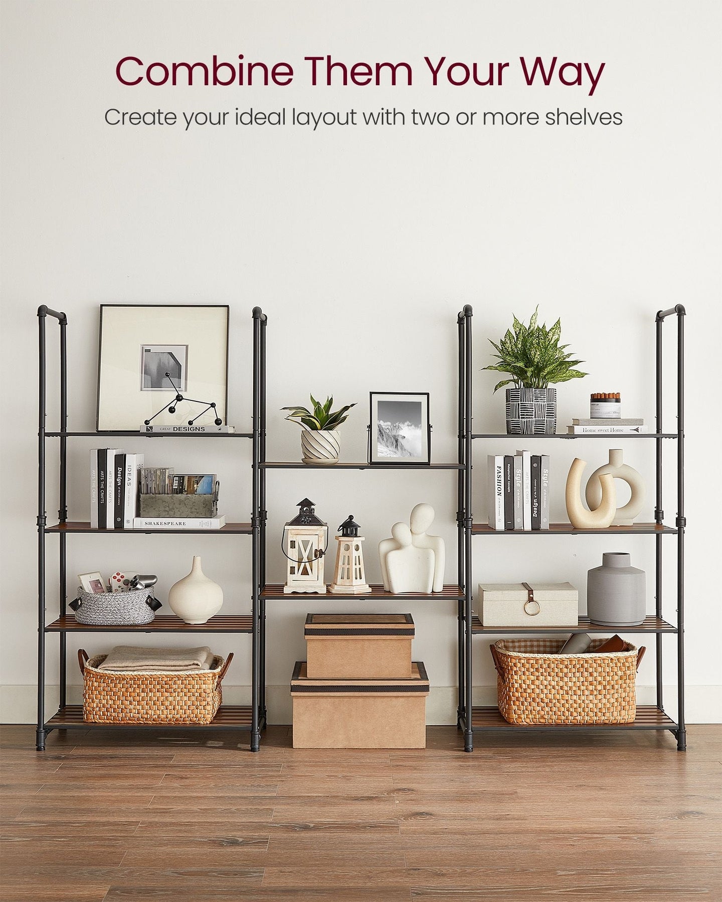 5-Tier Storage Rack - Wood - Rustic Brown - Adjustable Shelves