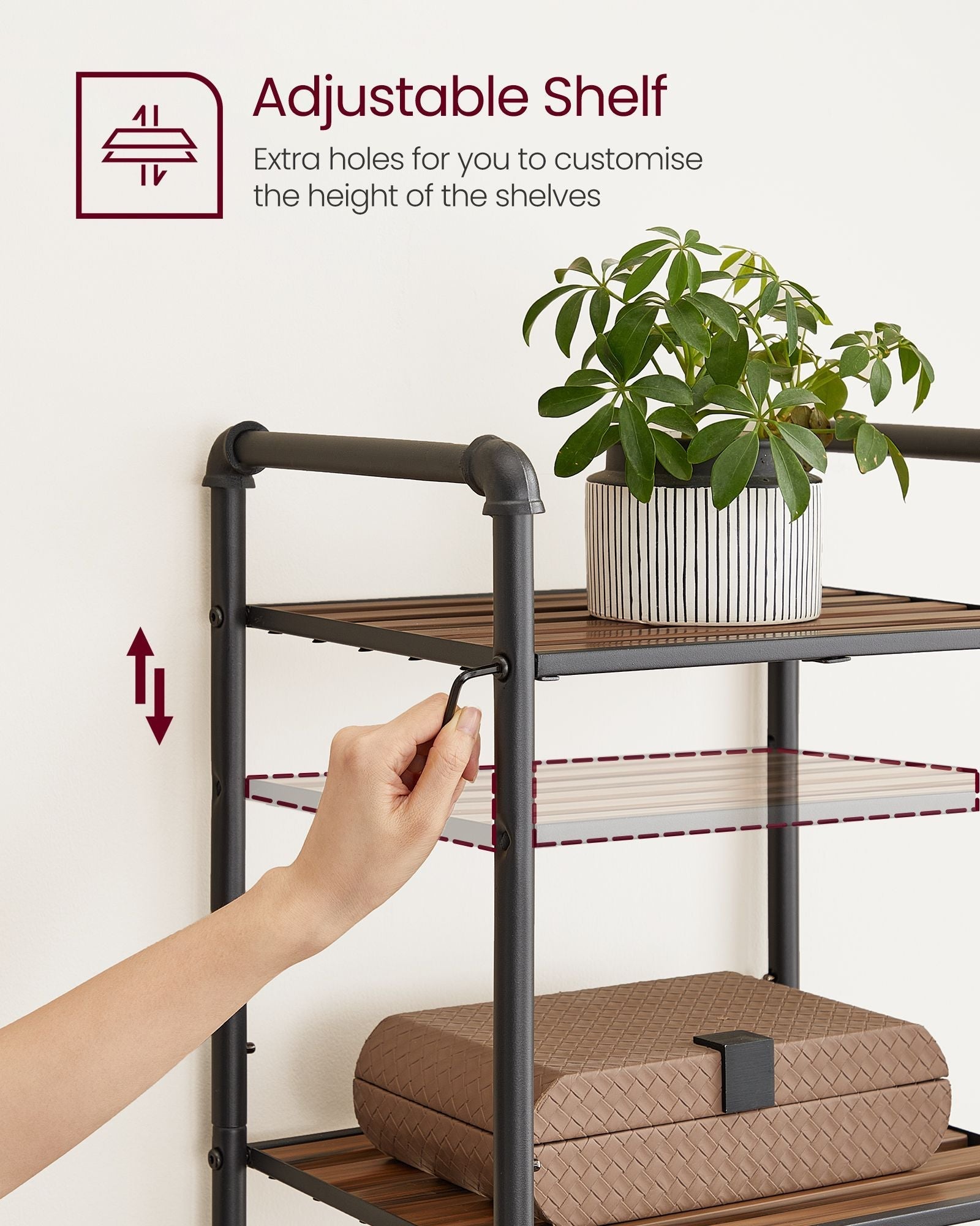 5-Tier Storage Rack - Wood - Rustic Brown - Adjustable Shelves