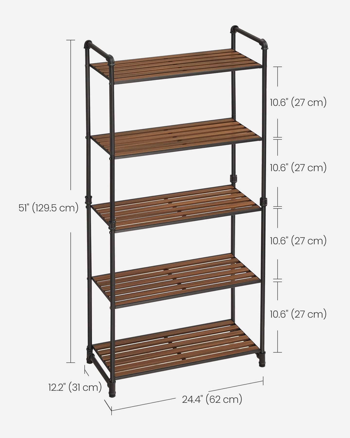 5-Tier Storage Rack - Wood - Rustic Brown - Adjustable Shelves