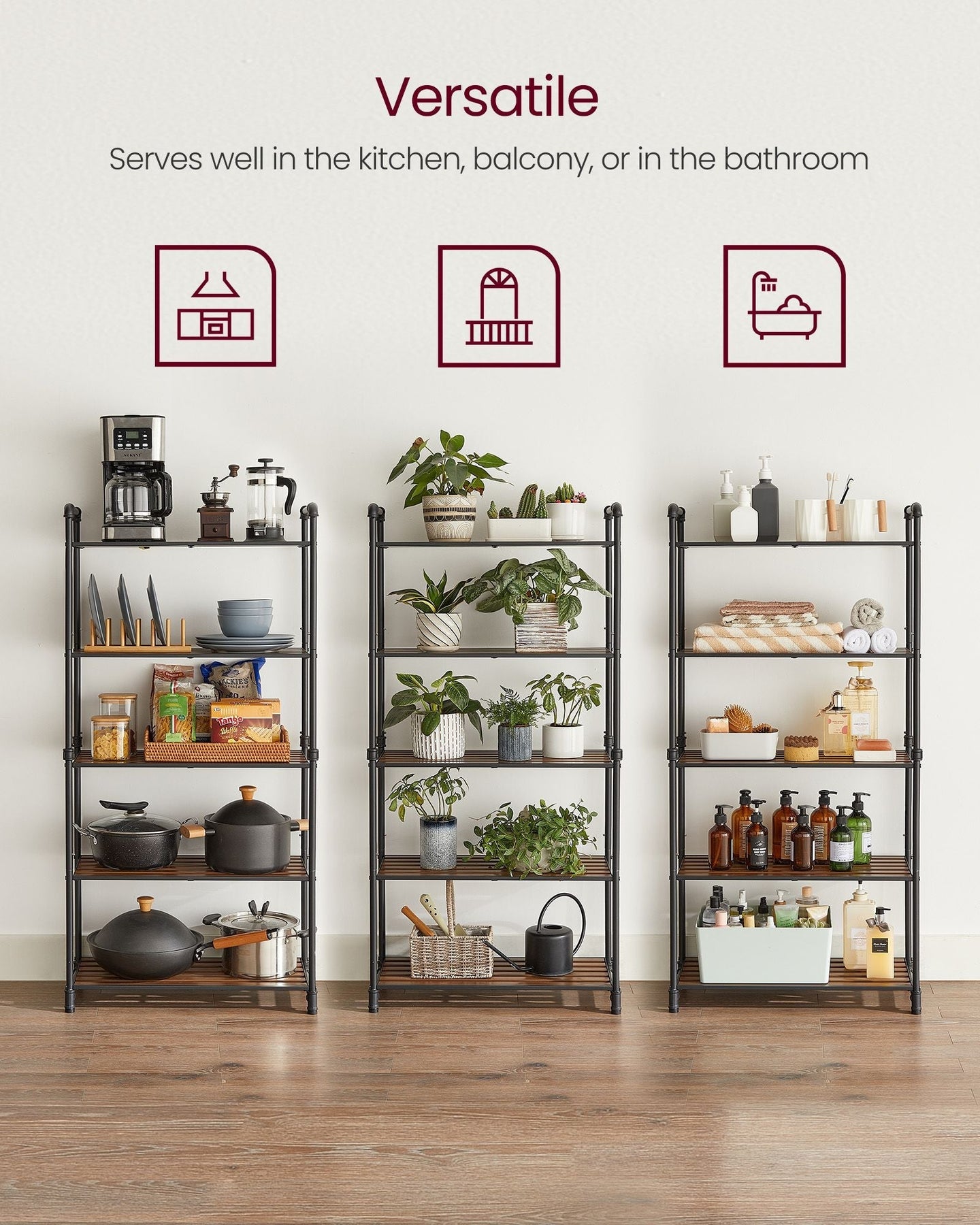 5-Tier Storage Rack - Wood - Rustic Brown - Adjustable Shelves