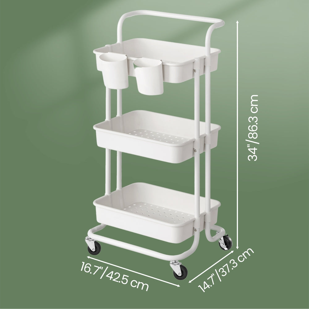 3 Tiers Mobile Trolley - 13L - Steel - Rolling Cart