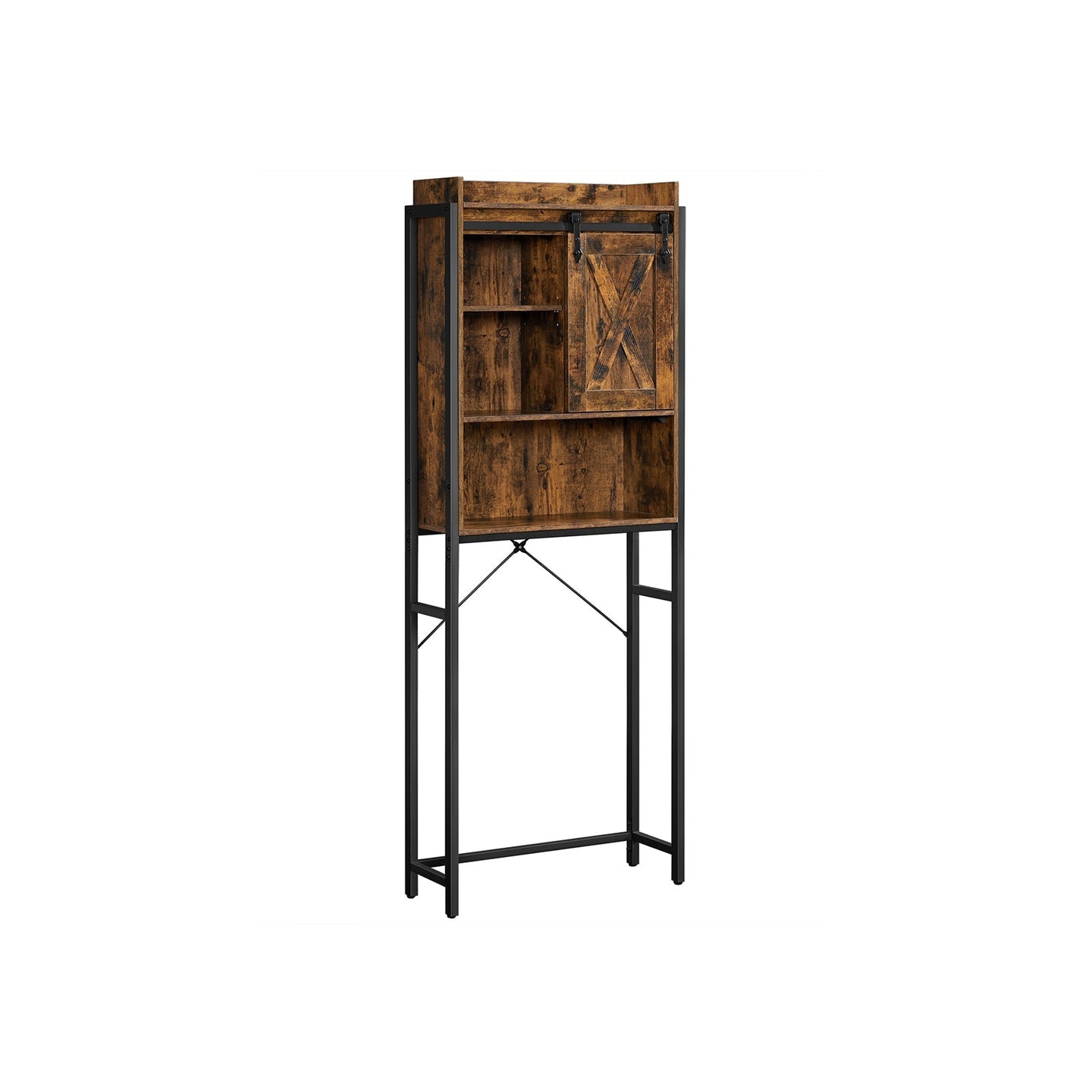 Bathroom Organizer Rack - Steel - Rustic Brown and Black - Over-the-Toilet Storage with Small Cabinet