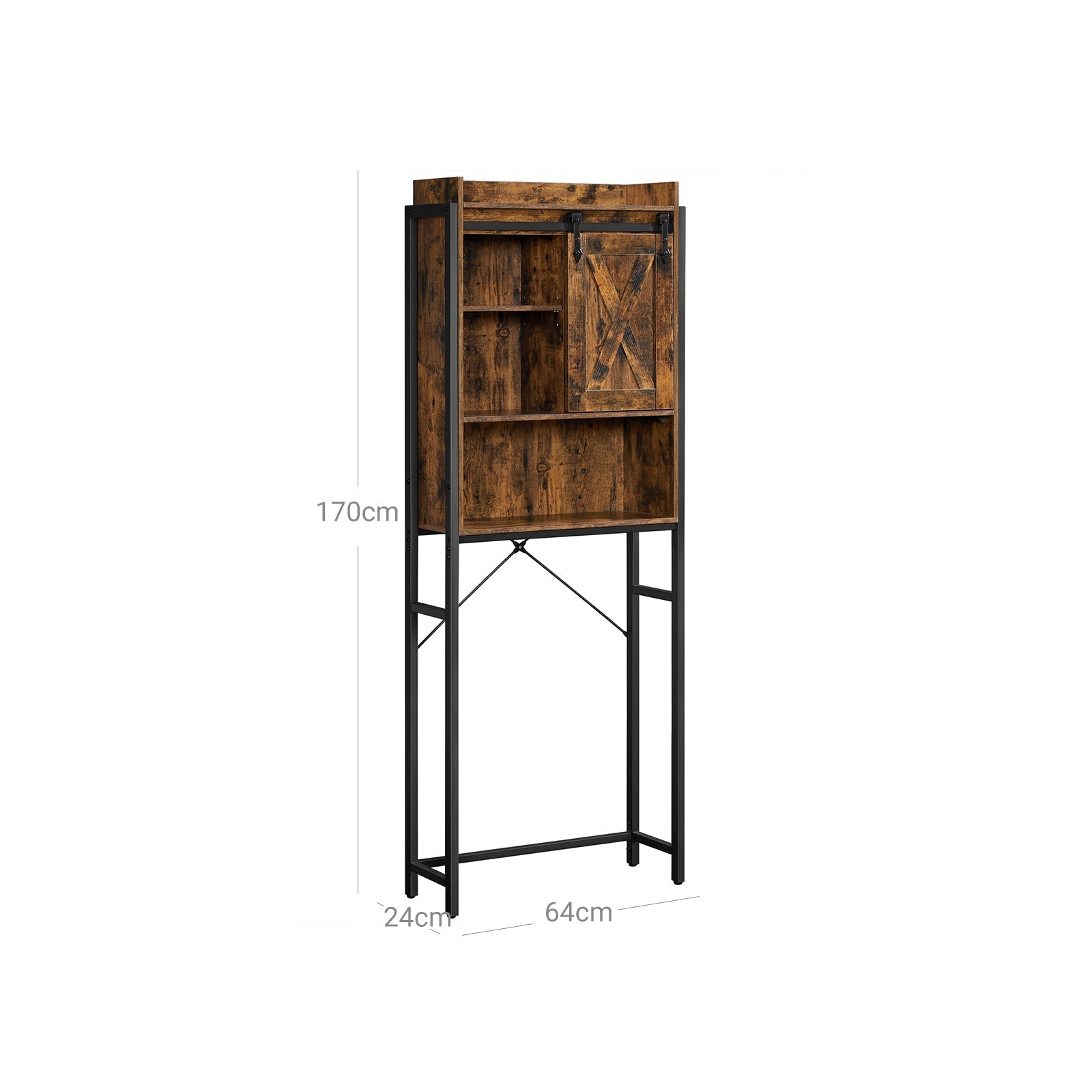 Bathroom Organizer Rack - Steel - Rustic Brown and Black - Over-the-Toilet Storage with Small Cabinet