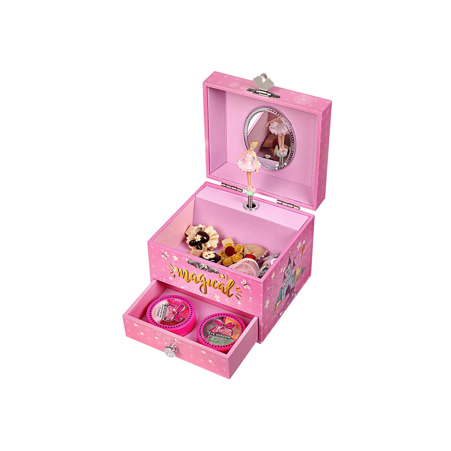 Musical Jewellery Box - Wood - Pink - Unicorn Theme with Pullout Drawer