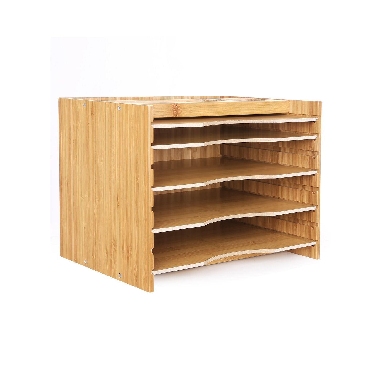 File Organizer - Bamboo - Natural Grain - 5 Adjustable Shelves with Top Storage Compartments