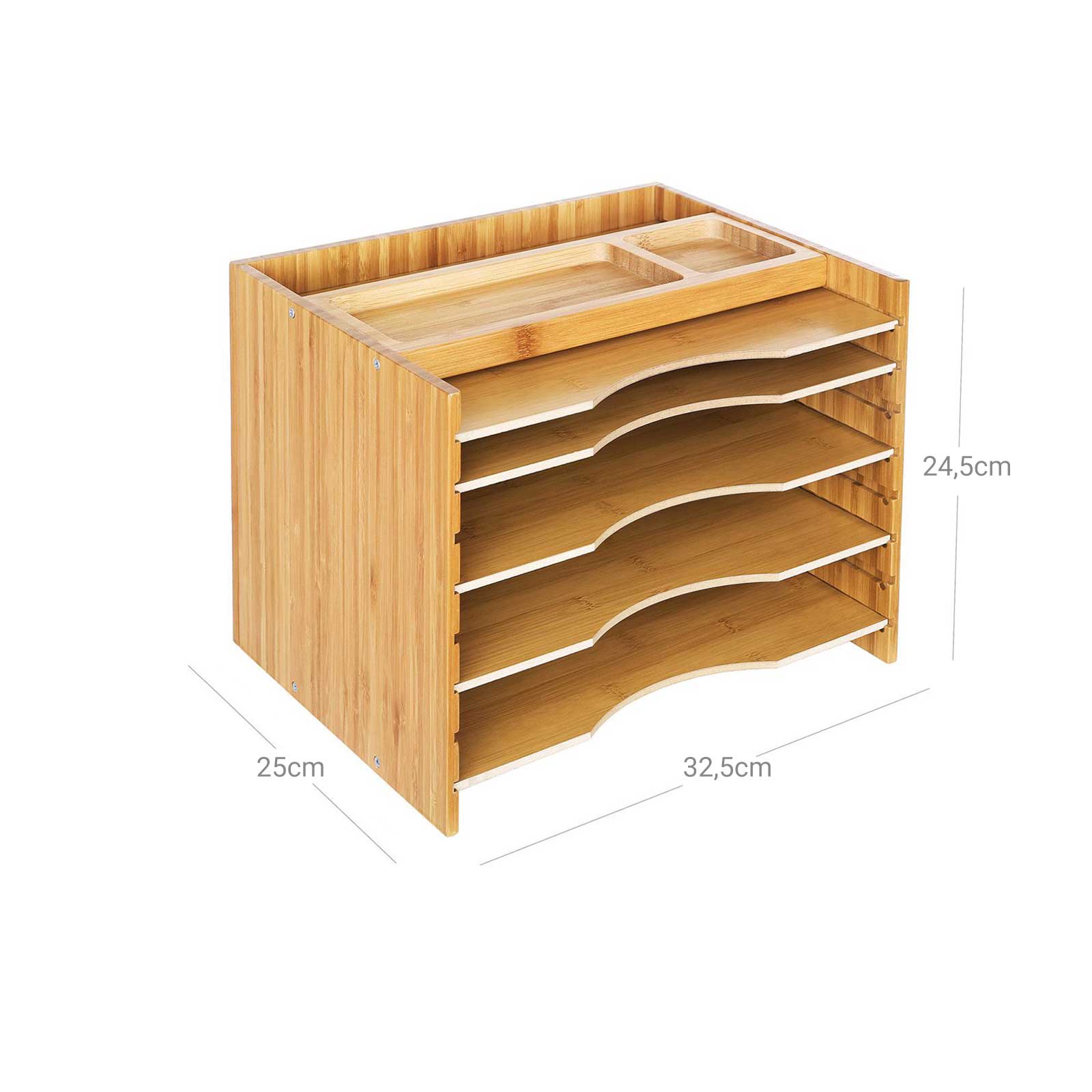 File Organizer - Bamboo - Natural Grain - 5 Adjustable Shelves with Top Storage Compartments