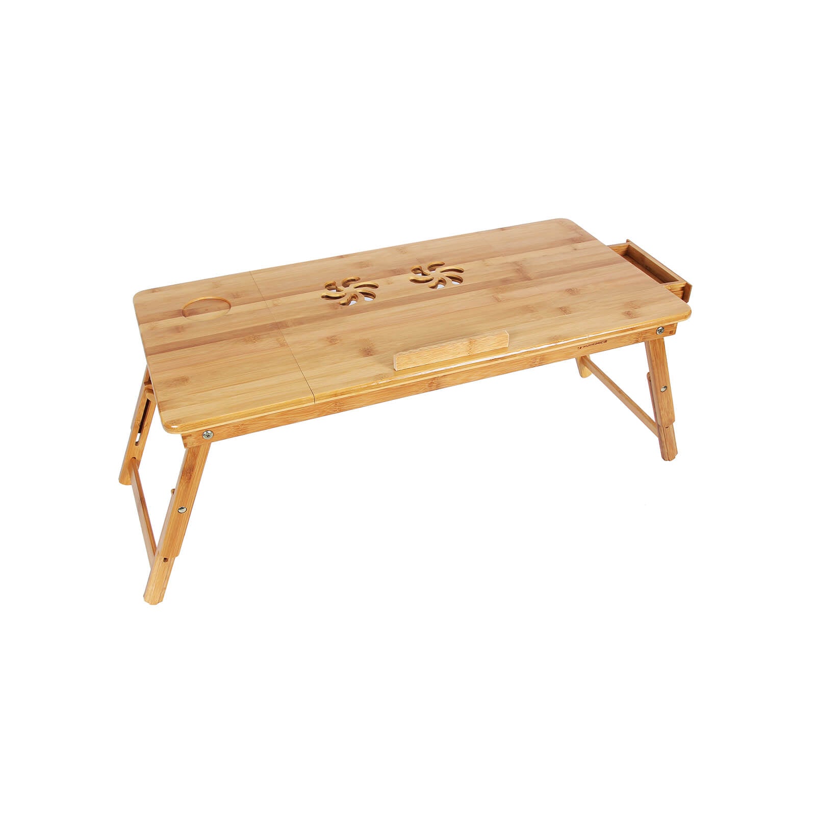 Foldable Laptop Desk - Bamboo - Natural Finish - Height Adjustable with Tilting Angles and Drawer