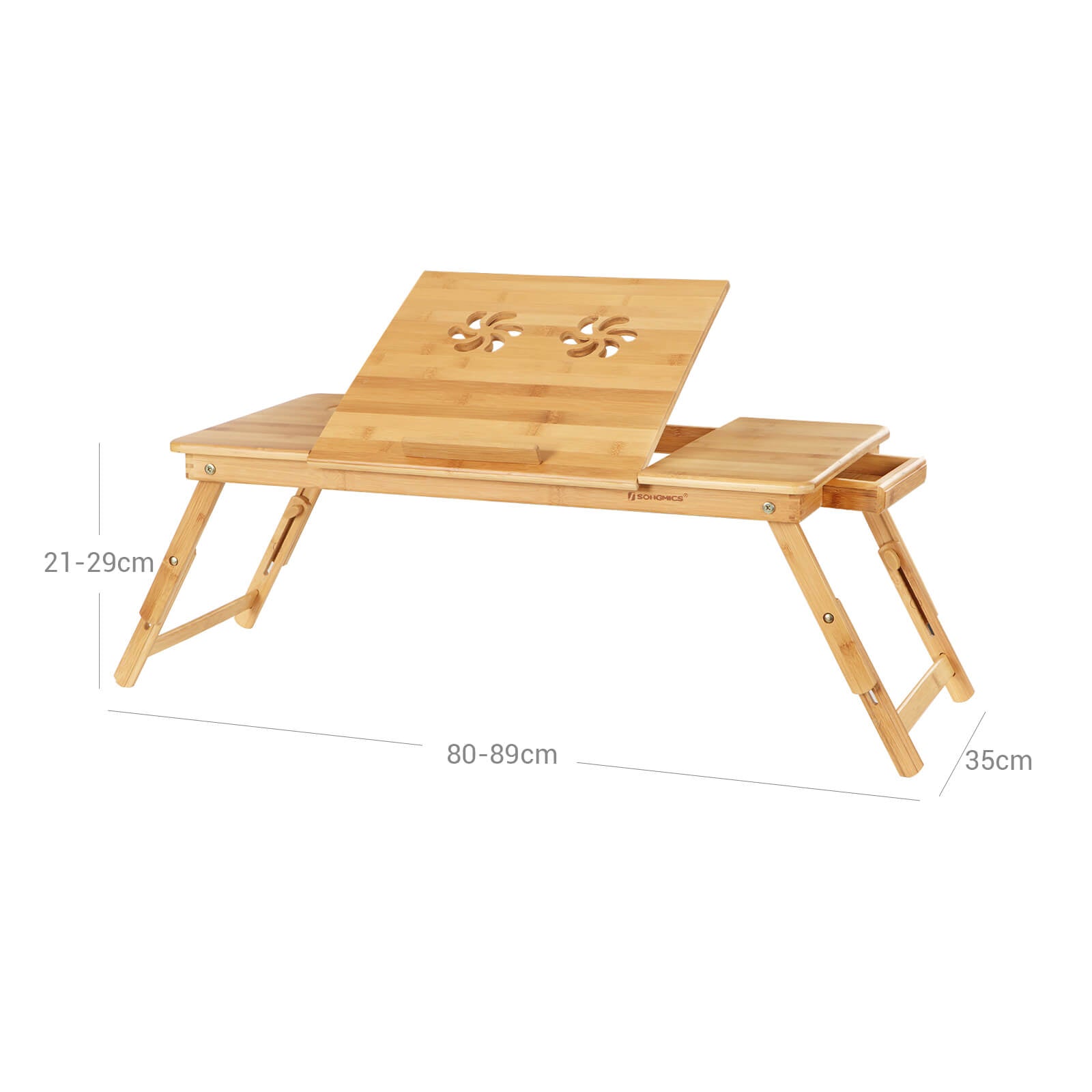 Foldable Laptop Desk - Bamboo - Natural Finish - Height Adjustable with Tilting Angles and Drawer