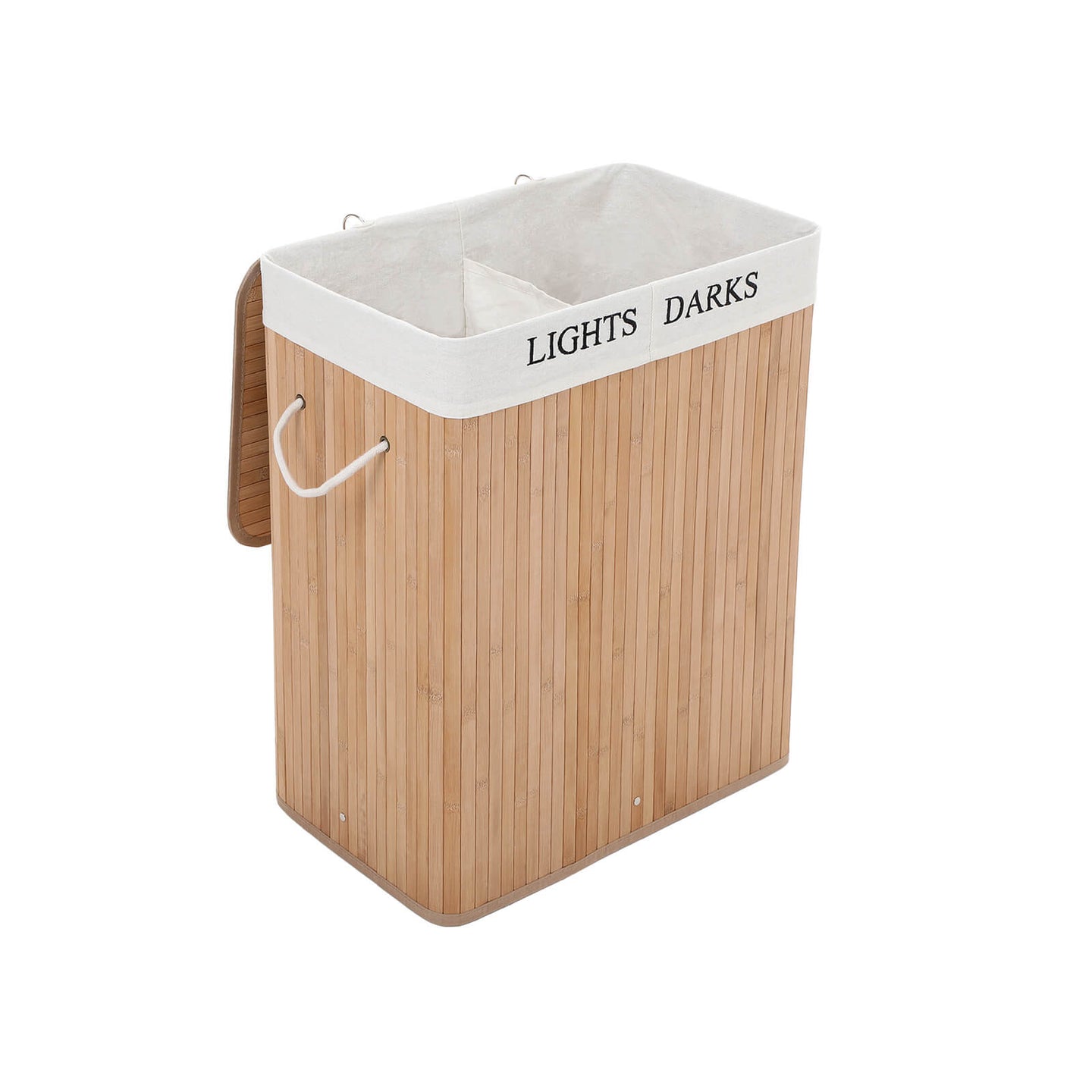 Bamboo Laundry Basket - Bamboo - Natural - 100 L Capacity with 2 Sections and Removable Washable Lining