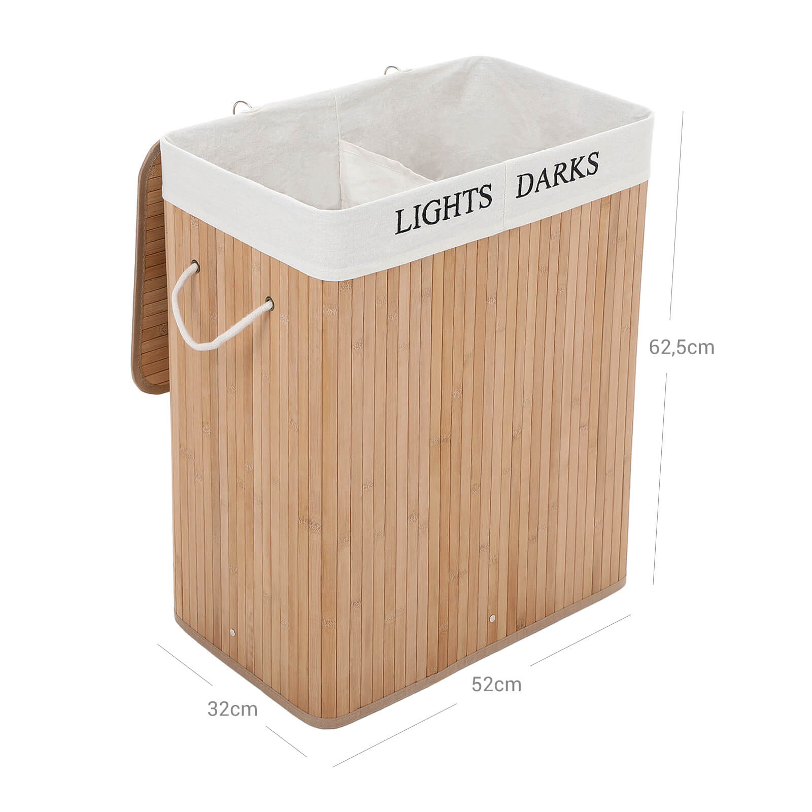 Bamboo Laundry Basket - Bamboo - Natural - 100 L Capacity with 2 Sections and Removable Washable Lining