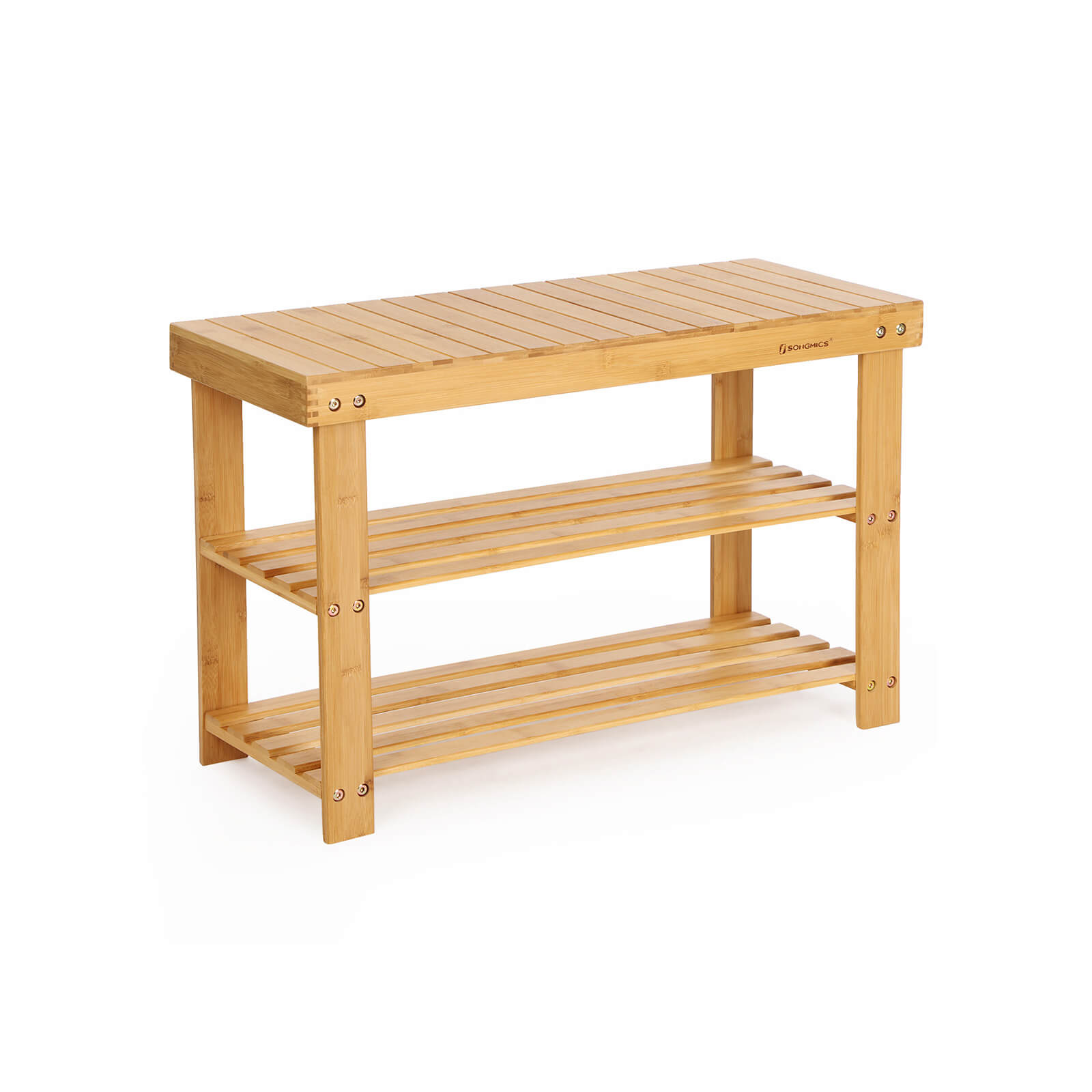 Bamboo Shoe Bench - 3-Tier Storage Organizer - Solid Bamboo - Natural - Compact Dimensions