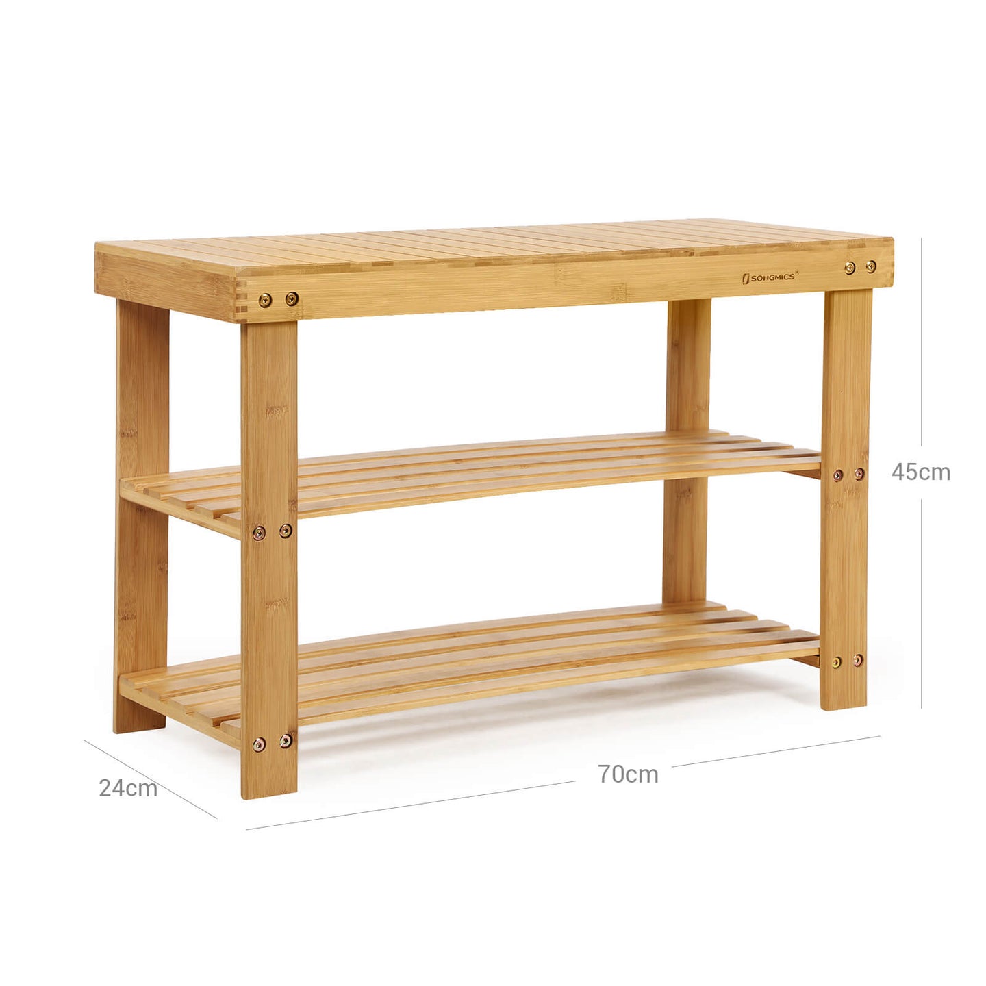Bamboo Shoe Bench - 3-Tier Storage Organizer - Solid Bamboo - Natural - Compact Dimensions