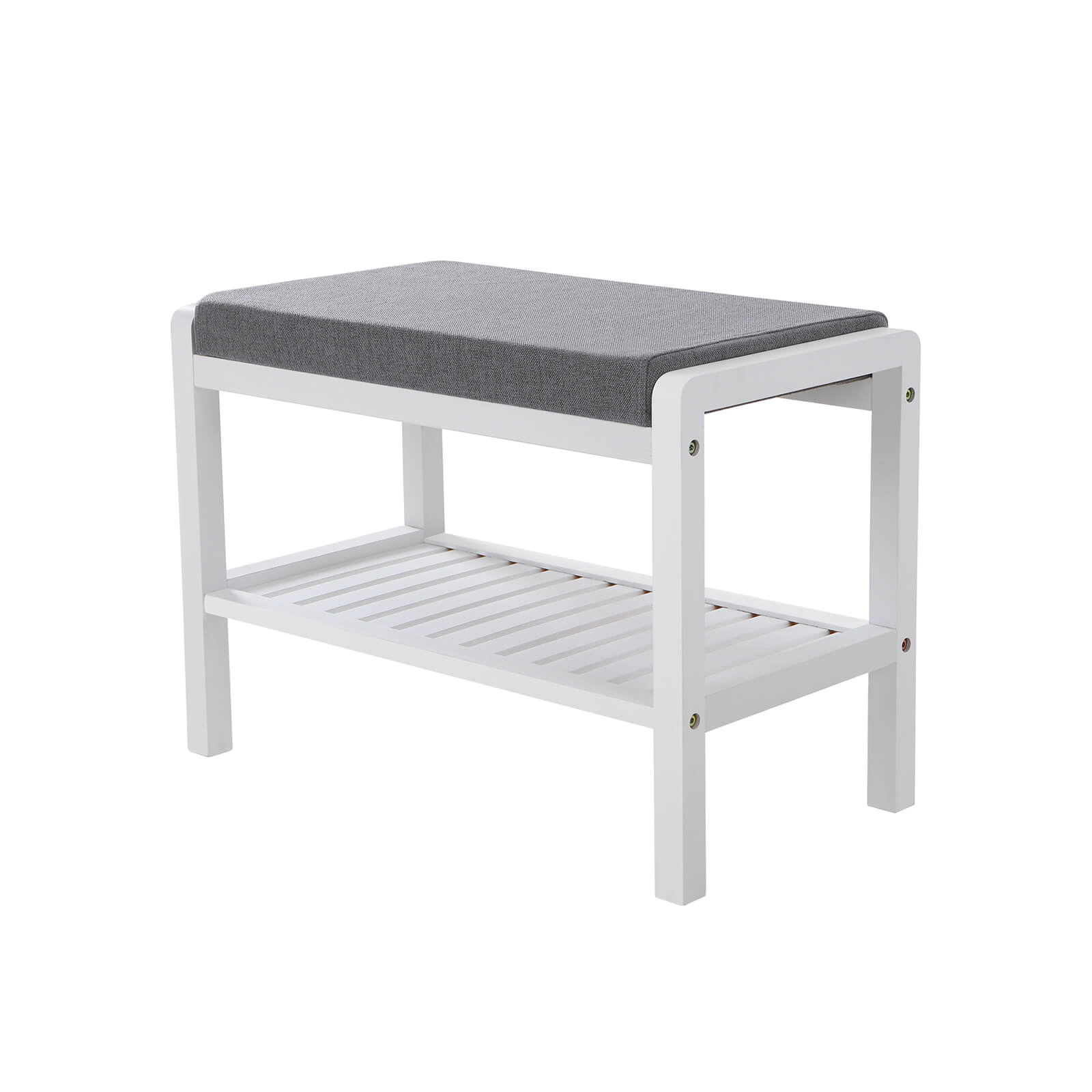 Shoe Bench - Bamboo - White - With Cushion and Storage