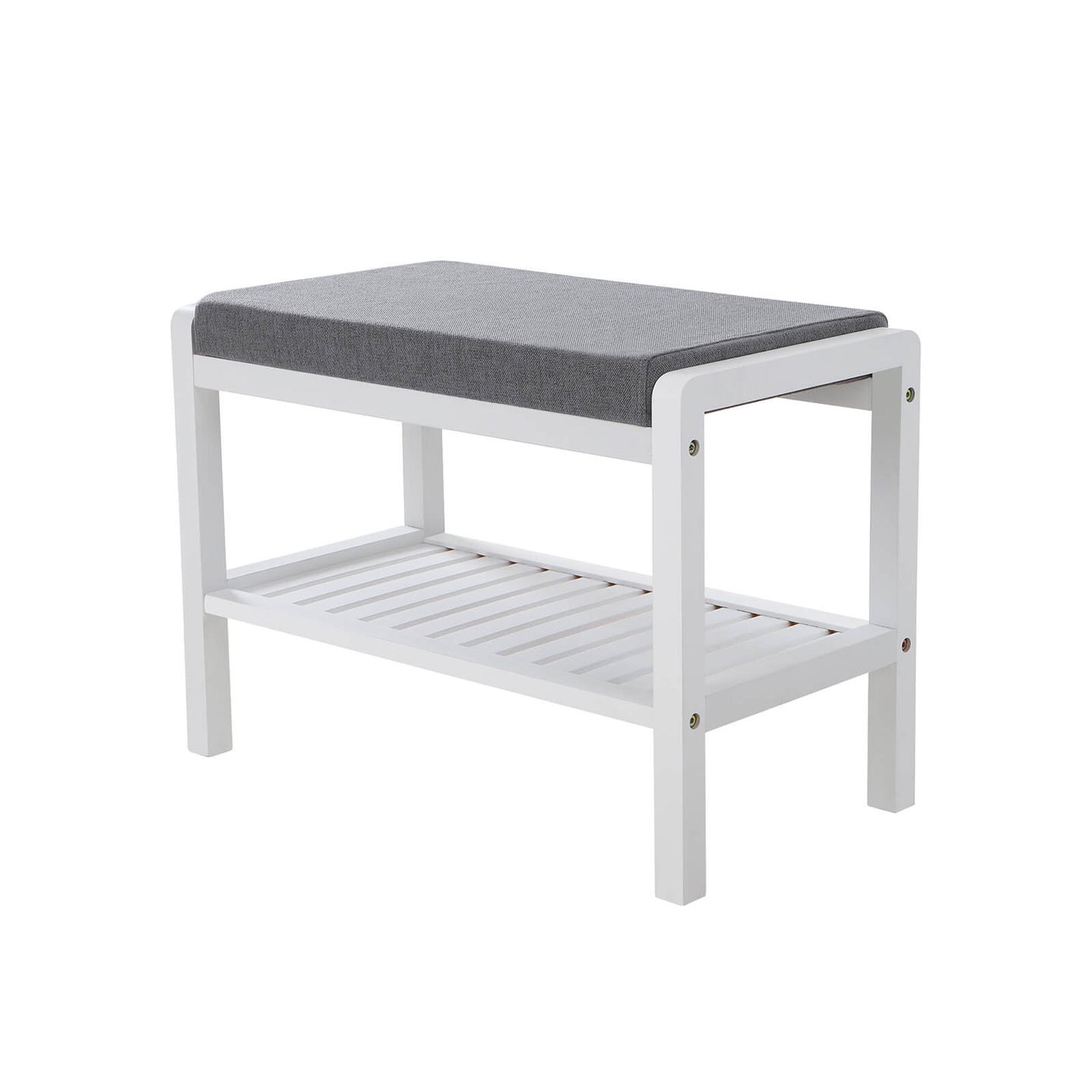 Shoe Bench - Bamboo - White - With Cushion and Storage
